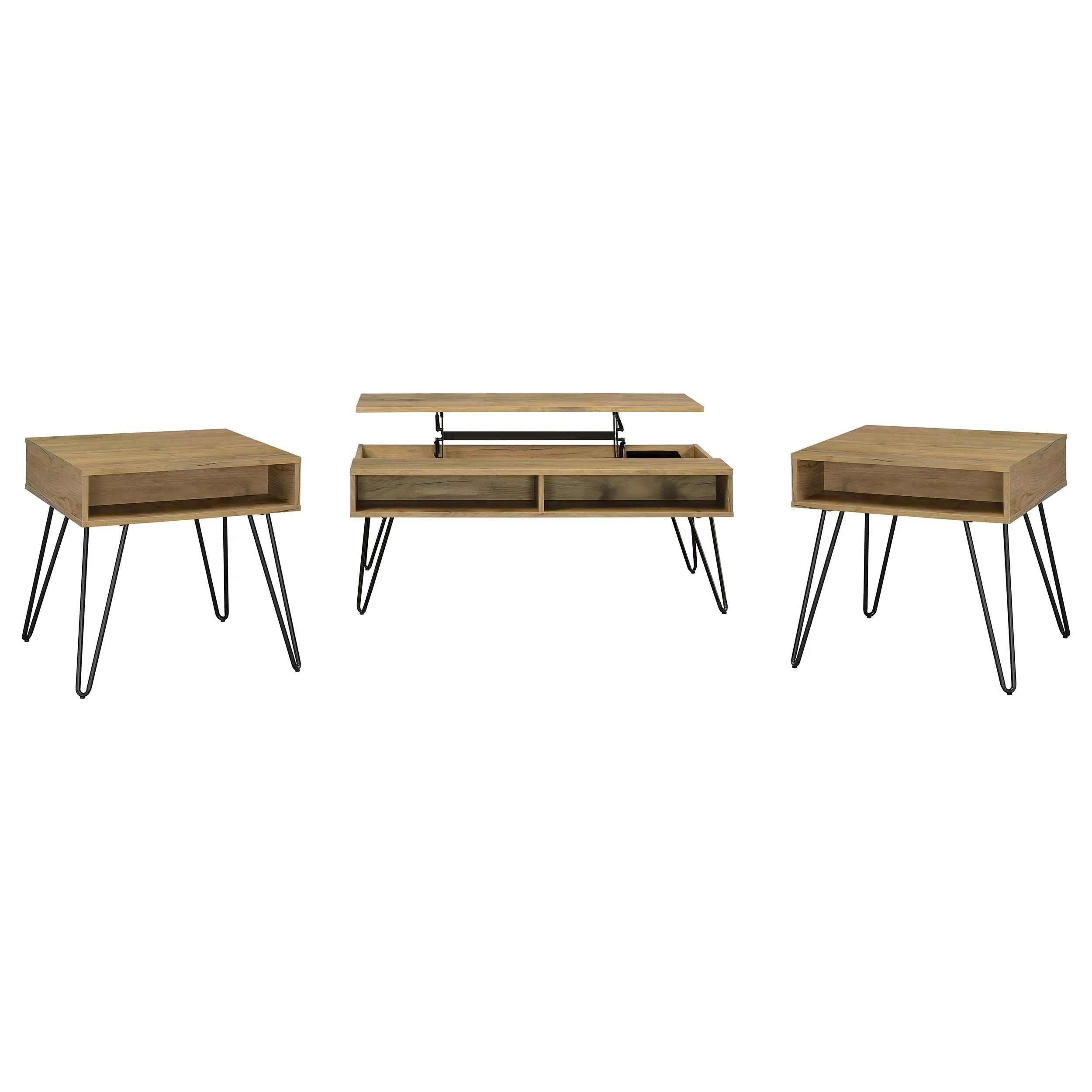Fanning Golden Oak 3-Piece Lift Top Coffee and End Table Set - Image 2