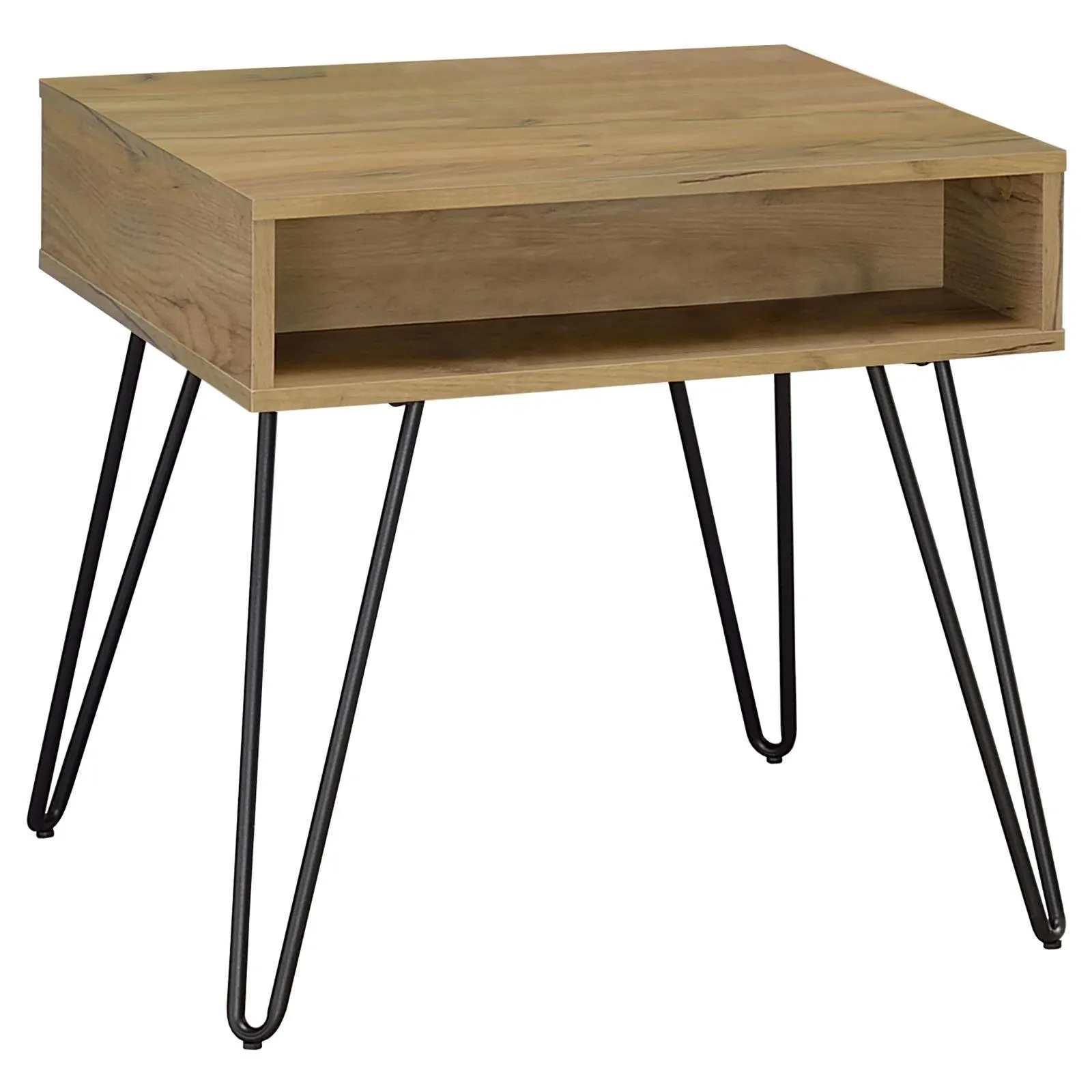 Fanning Golden Oak/Black Square End Table with Open Compartment - Image 2