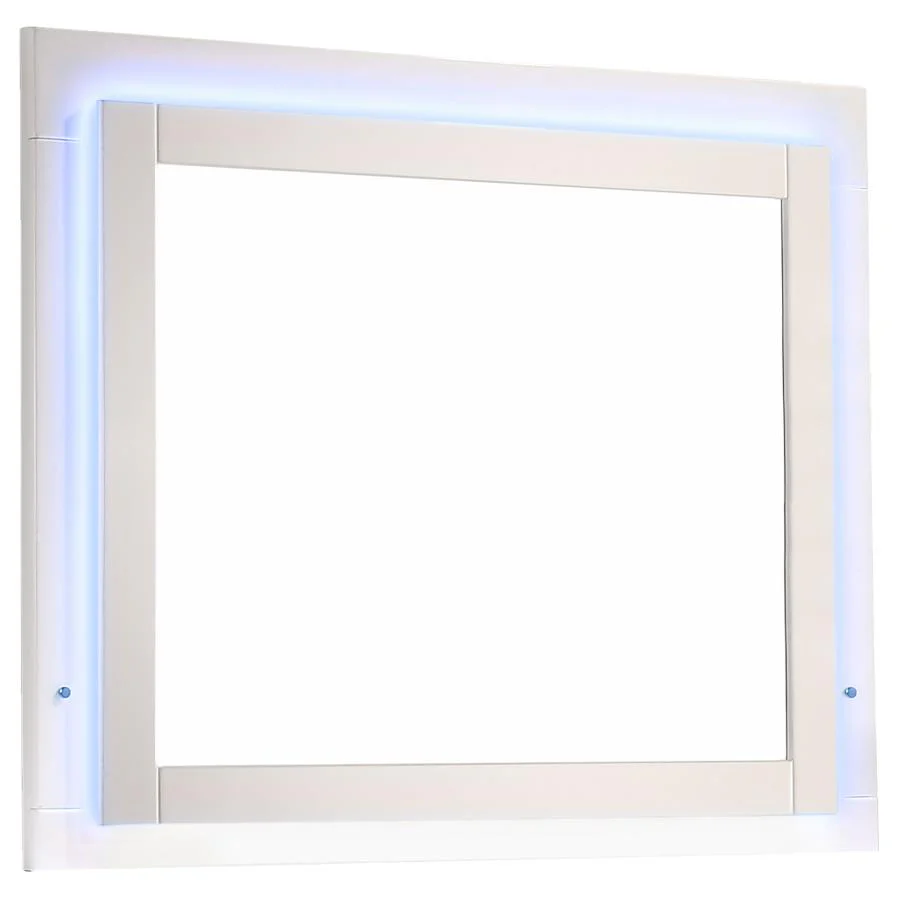 Felicity Glossy White 4-Piece Queen Bedroom Set with LED Headboard and Mirror - Image 11