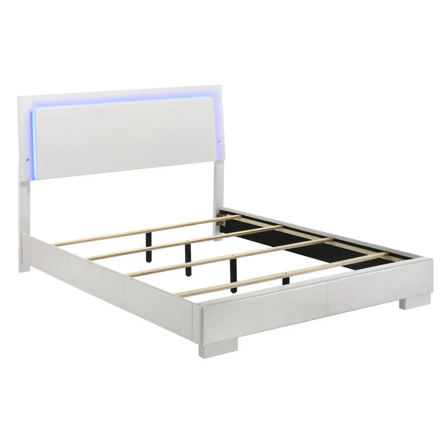 Felicity Glossy White 4-Piece Queen Bedroom Set with LED Headboard and Mirror - Image 3