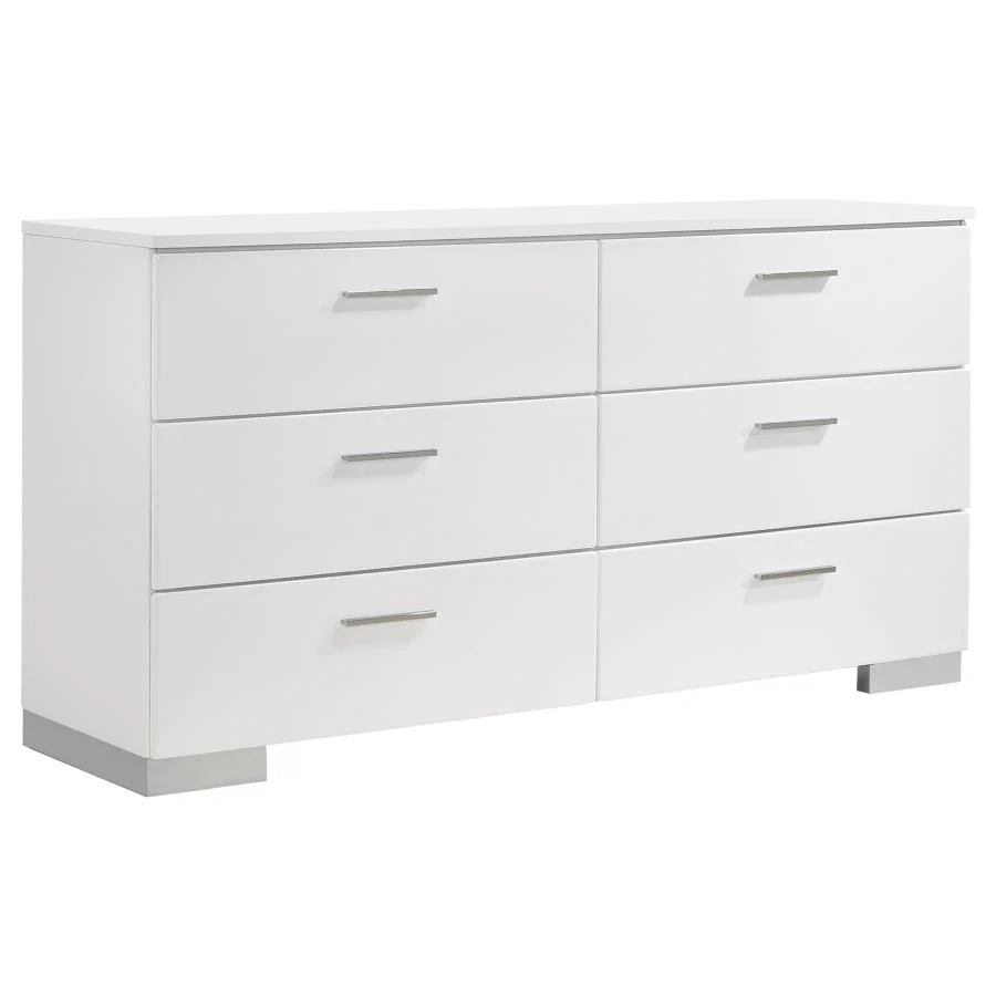 Felicity Glossy White 4-Piece Queen Bedroom Set with LED Headboard and Mirror - Image 8