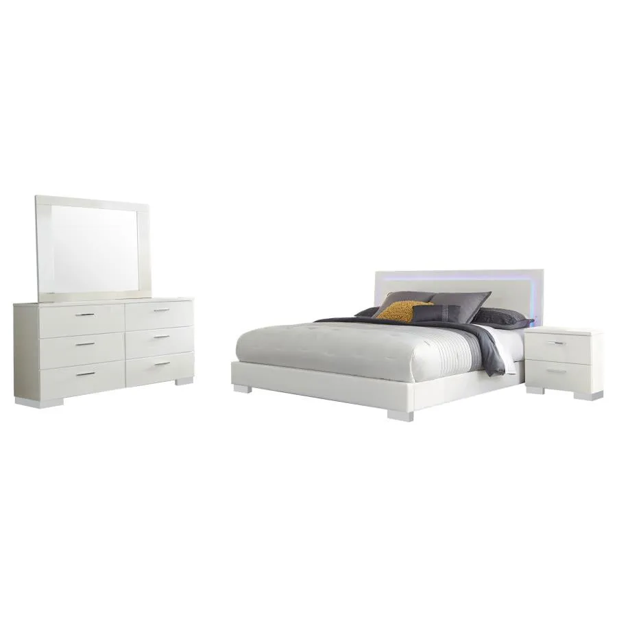Felicity Glossy White 4-Piece Queen Bedroom Set with LED Light Headboard - Image 2