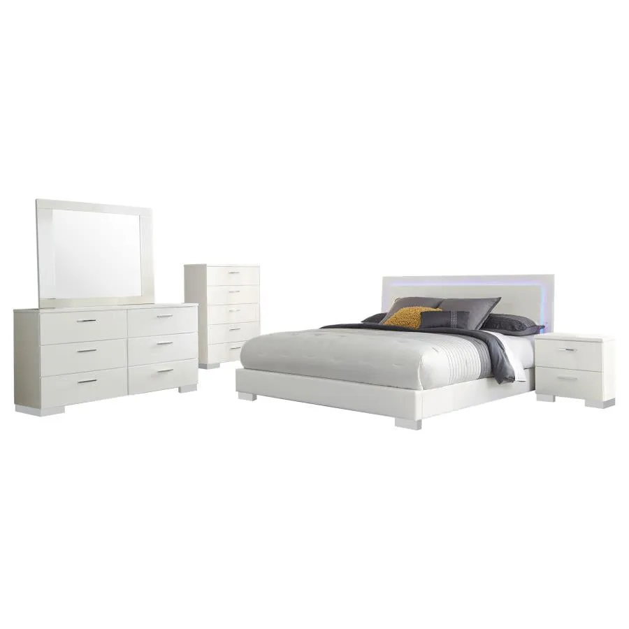 Felicity Glossy White 5-Piece Queen Bedroom Set with LED Mirror - Image 3