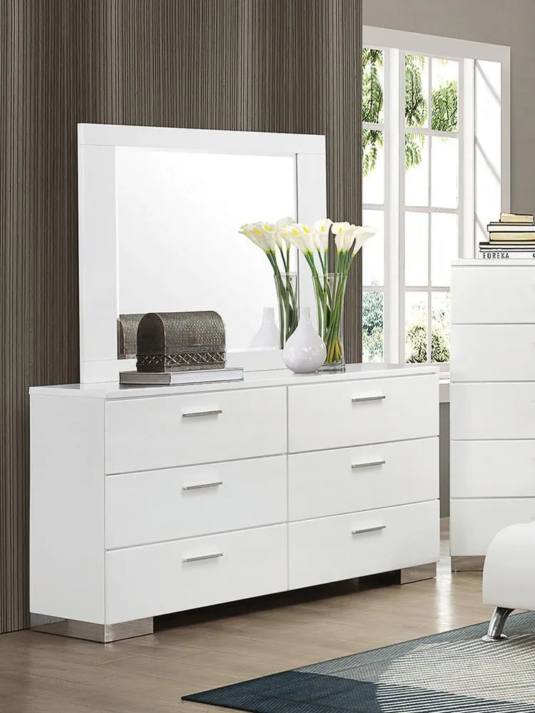 Felicity Glossy White 6-Drawer Dresser - Image 3