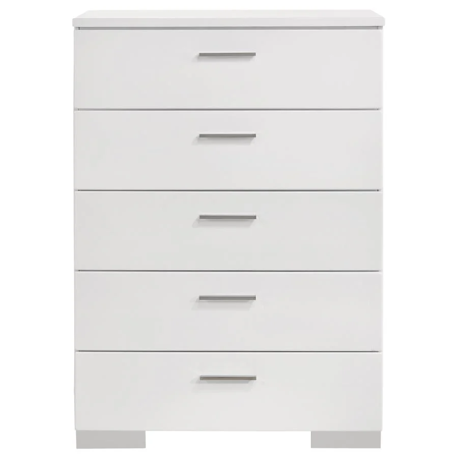 Felicity Glossy White 6-Piece Eastern King Bedroom Set with Plank Headboard - Image 13