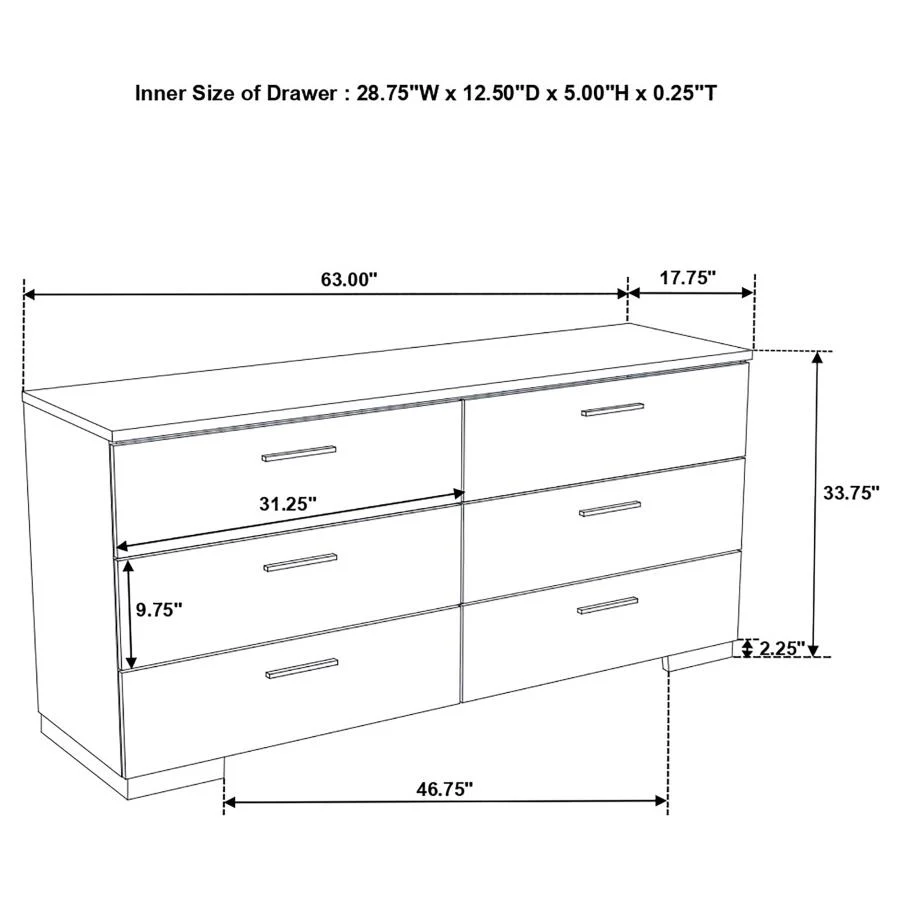 Felicity Glossy White 6-Piece Eastern King Bedroom Set with Plank Headboard - Image 18
