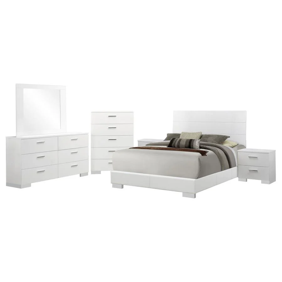 Felicity Glossy White 6-Piece King Bedroom Set with LED Bed Headboard - Image 2