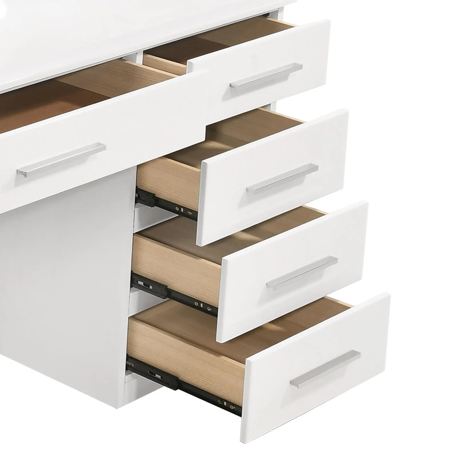 Felicity Glossy White 9-Drawer Vanity Desk with Lighted Mirror - Image 5