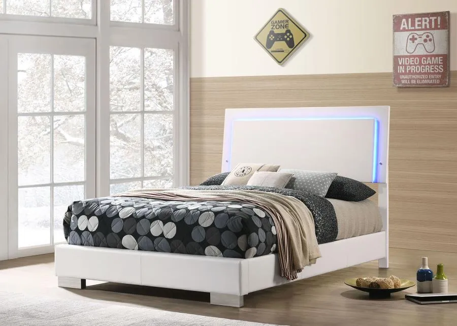 Felicity Glossy White Full Panel Bed with LED Lighting
