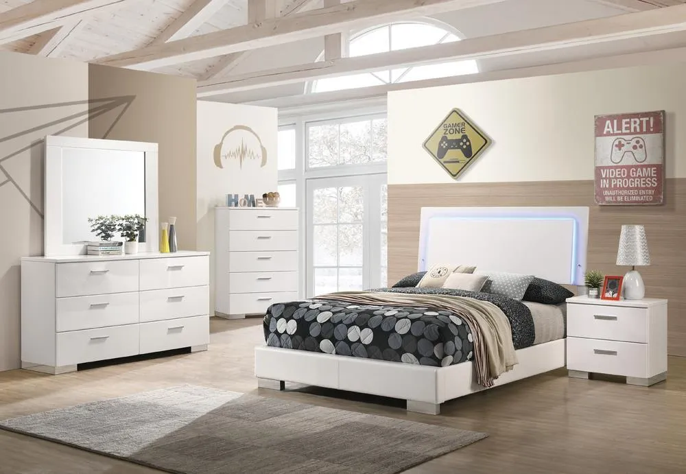 Felicity Glossy White Full Panel Bed with LED Lighting - Image 3