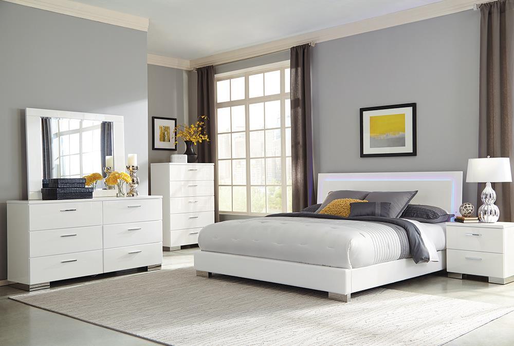Felicity Glossy White Queen Panel Bed with LED Lighting - Image 2
