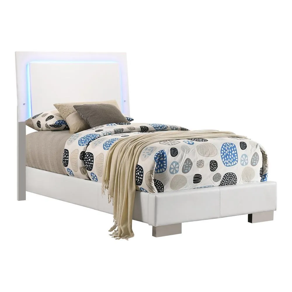 Felicity Glossy White Twin Panel Bed with LED Lighting - Image 2