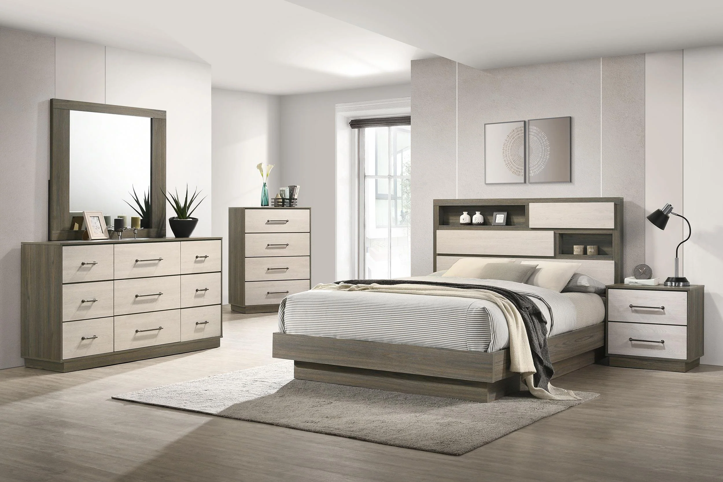 Fenwick California King Bed Bookcase Headboard Grey Oak - Image 9