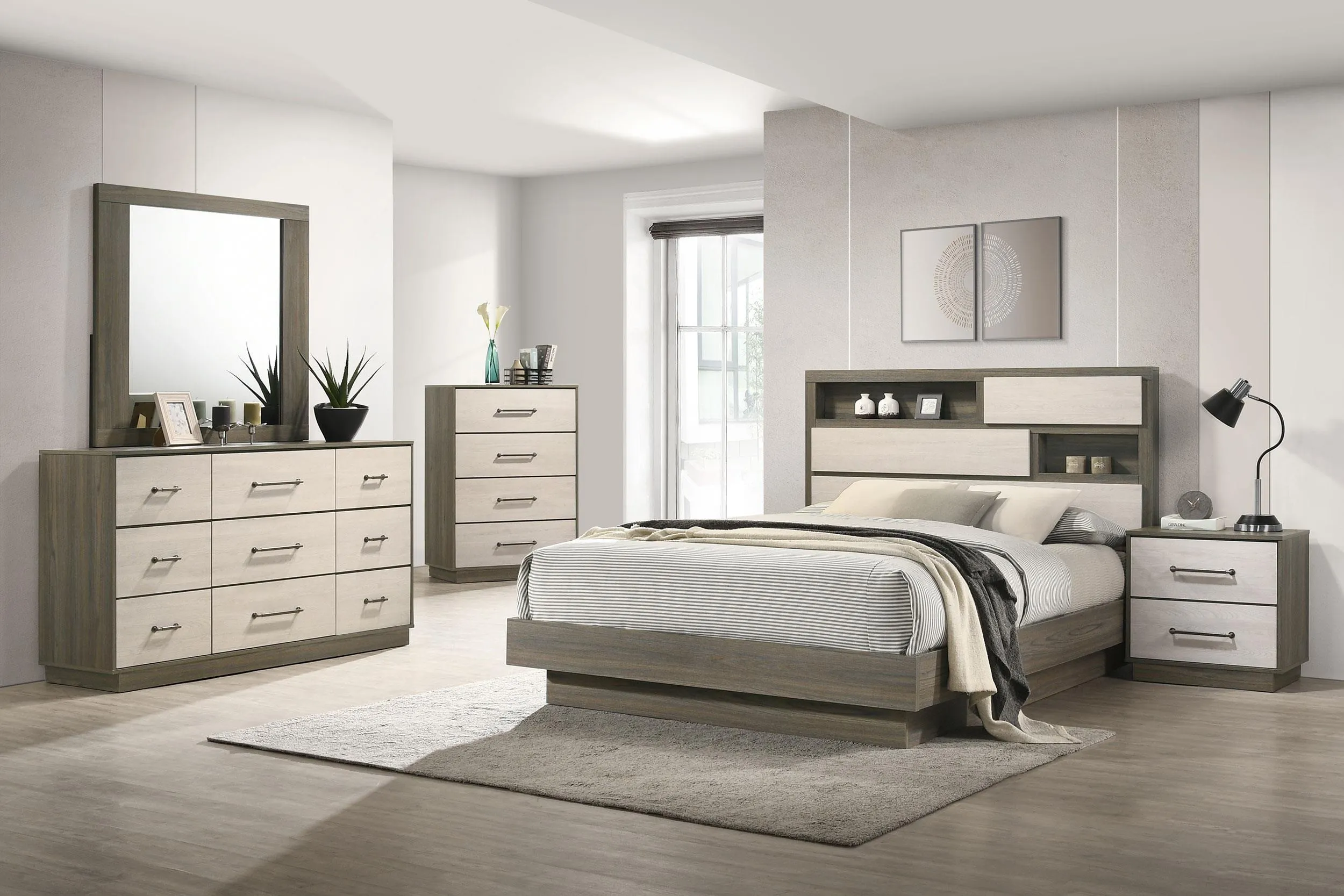 Fenwick Grey Oak 2-drawer Nightstand Bedside Table - Image 15