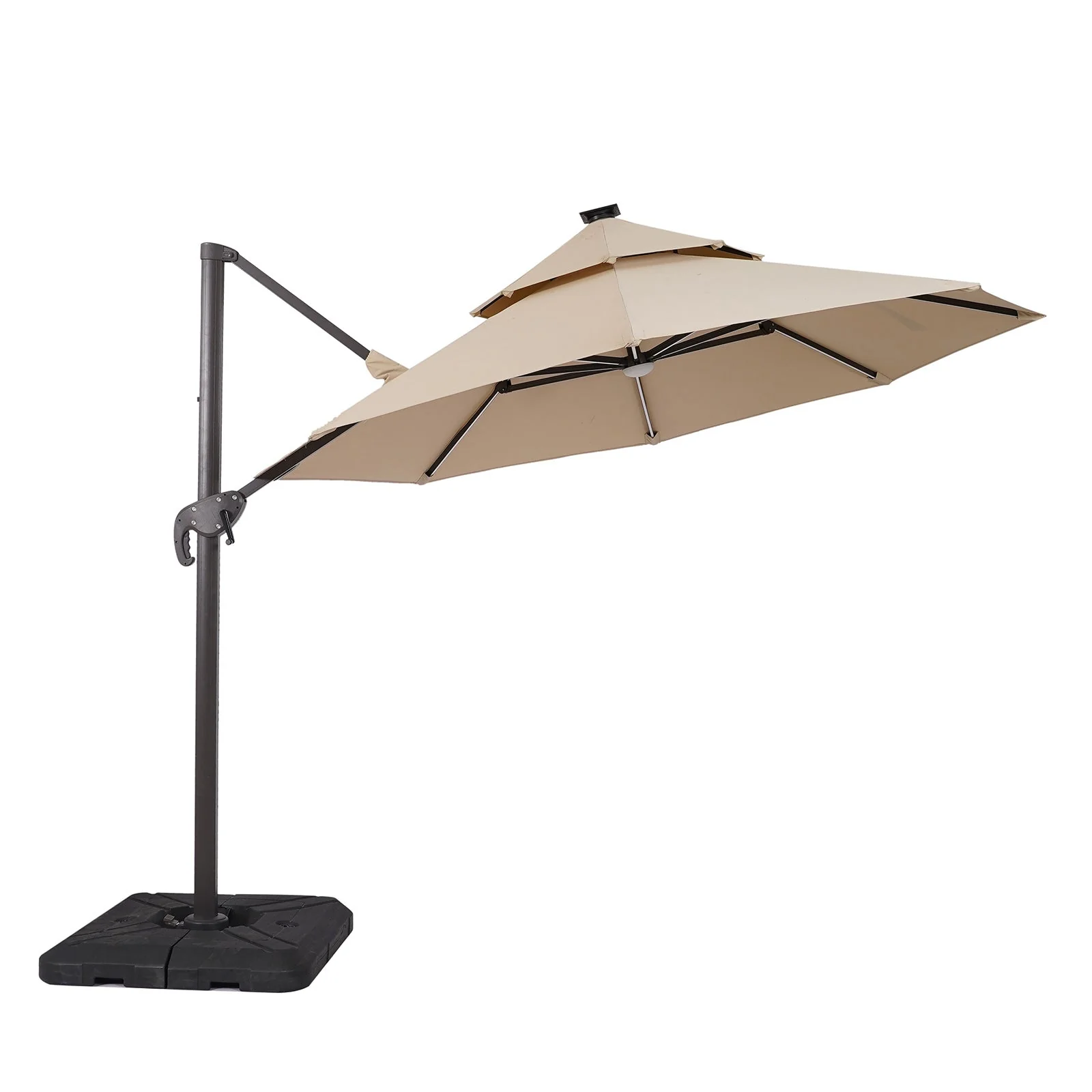 Fera Beige 10 Ft Round Umbrella w/ LED Bulb + 37" Large Base - Image 3