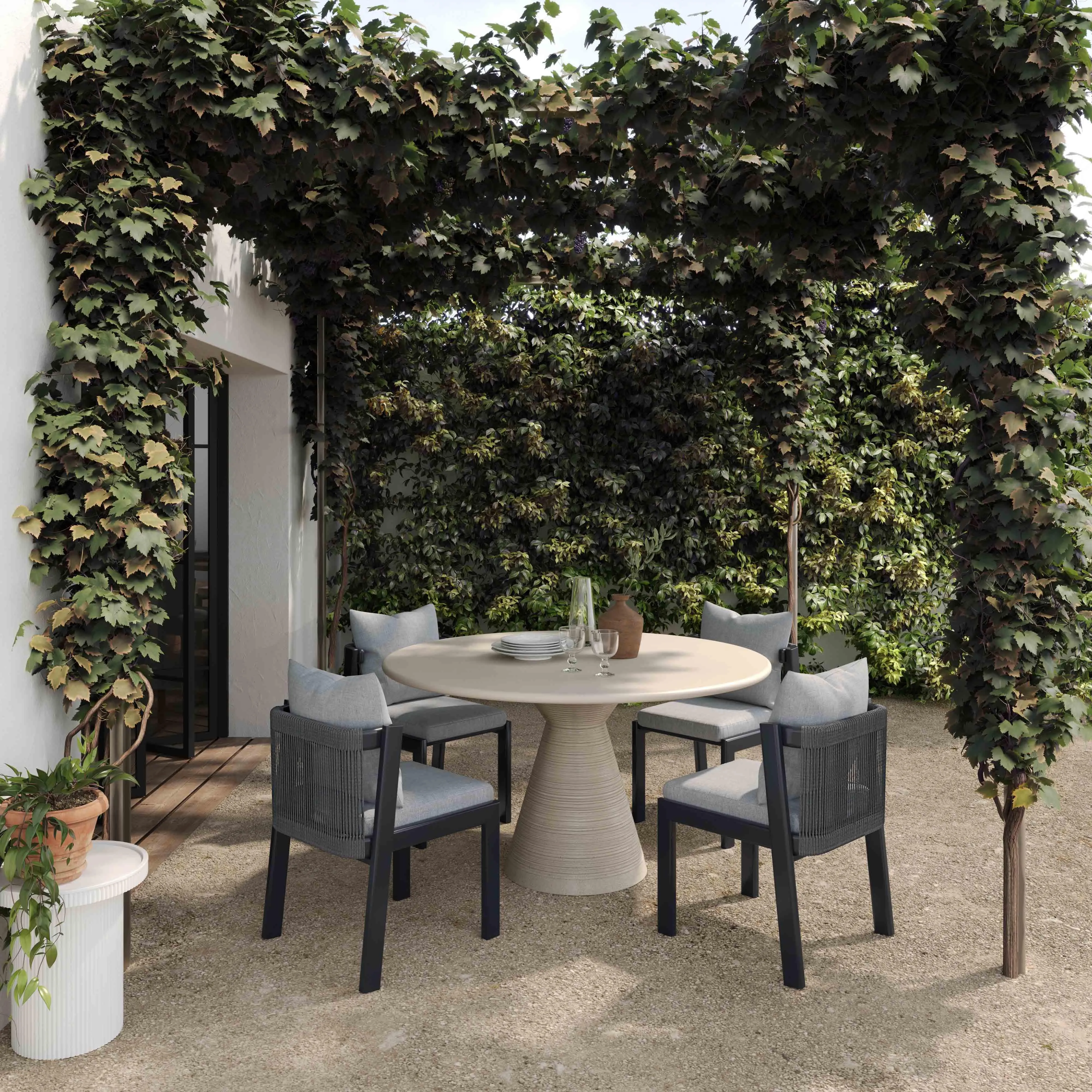Fern Beige Textured Faux Plaster Concrete Indoor / Outdoor 47" Round Dining Table - Image 2