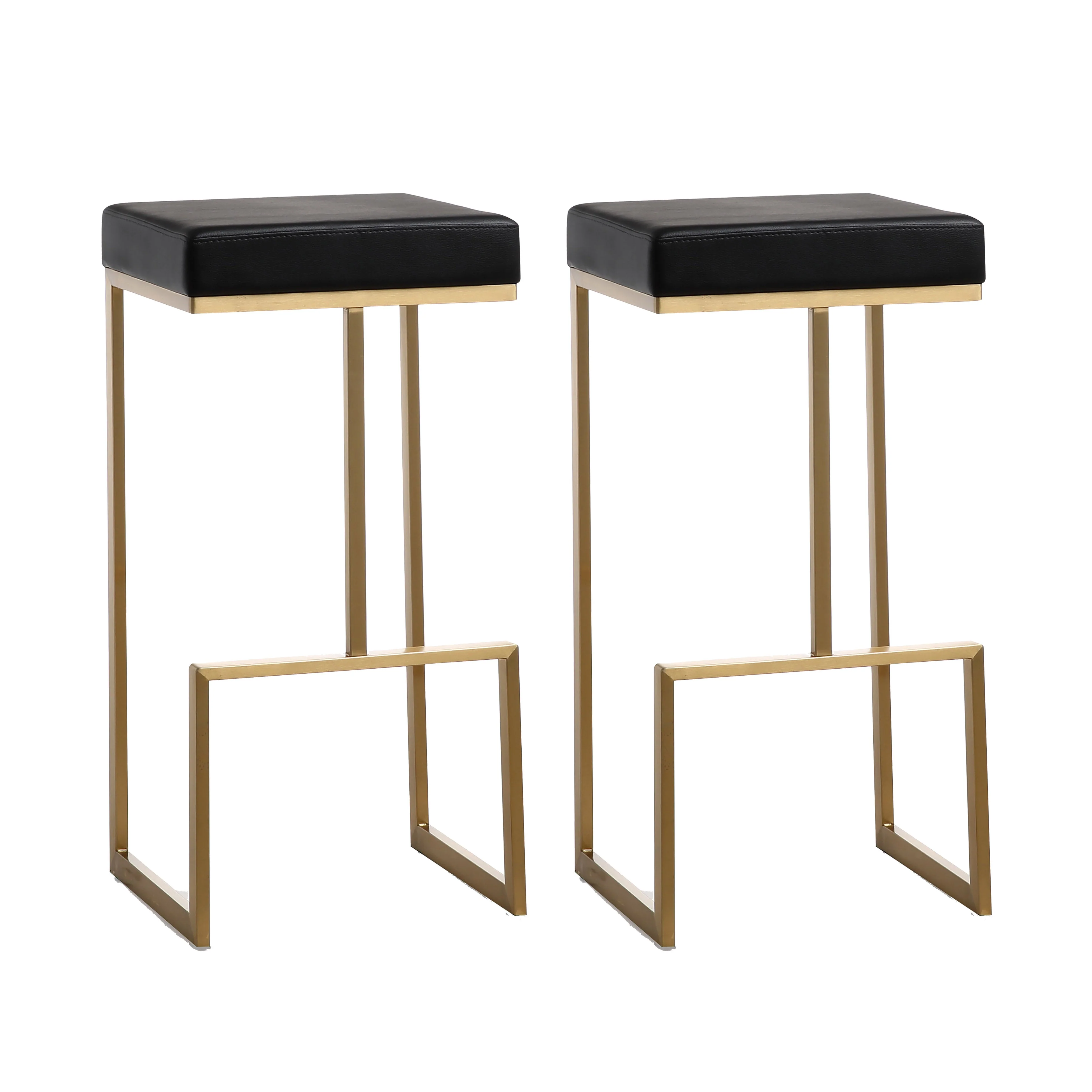 Ferrara Black Performance Vegan Leather and Gold Steel Barstool - Set of 2 - Image 9