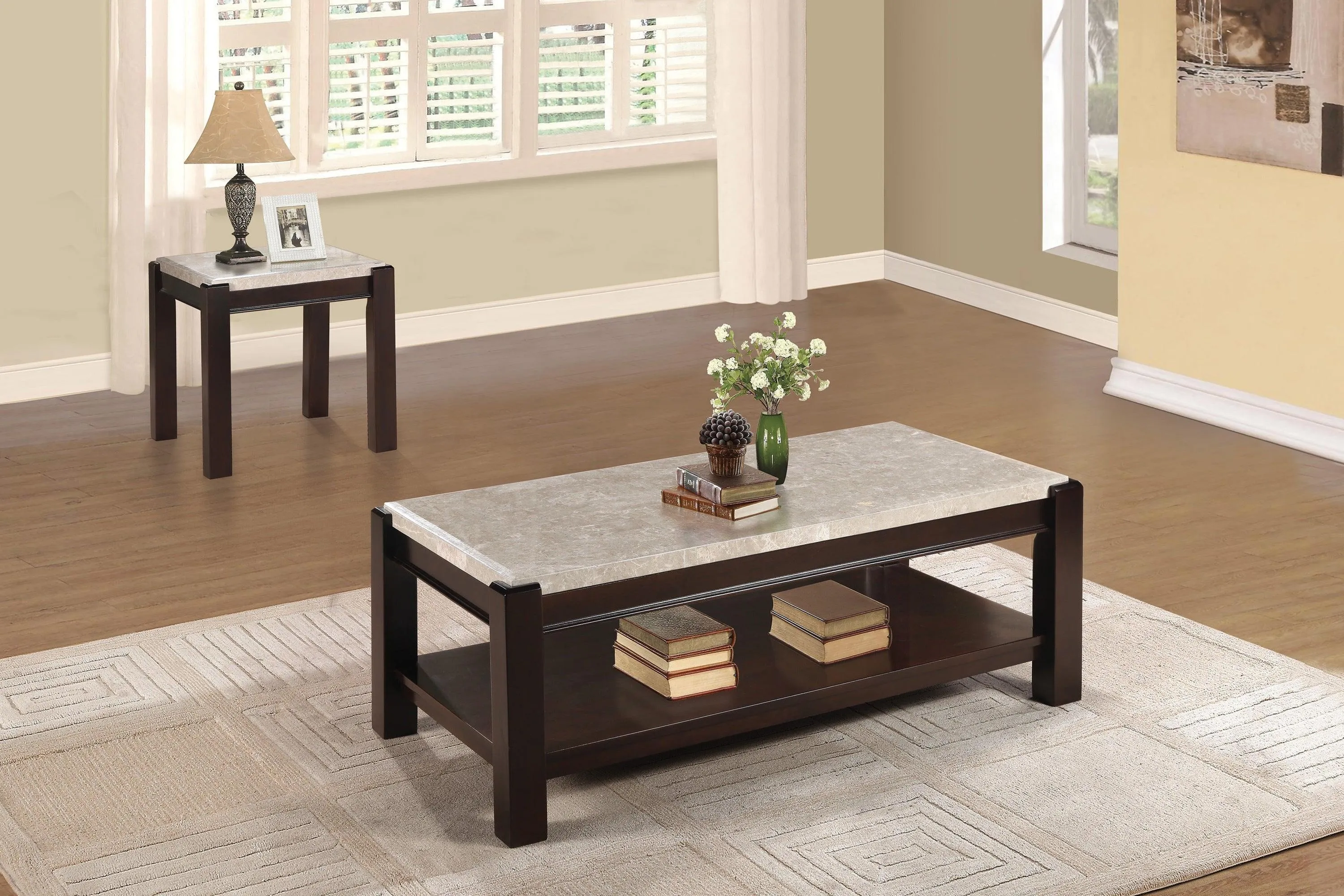 Festus Dark Cherry Marble-Top Cocktail Table - Image 2