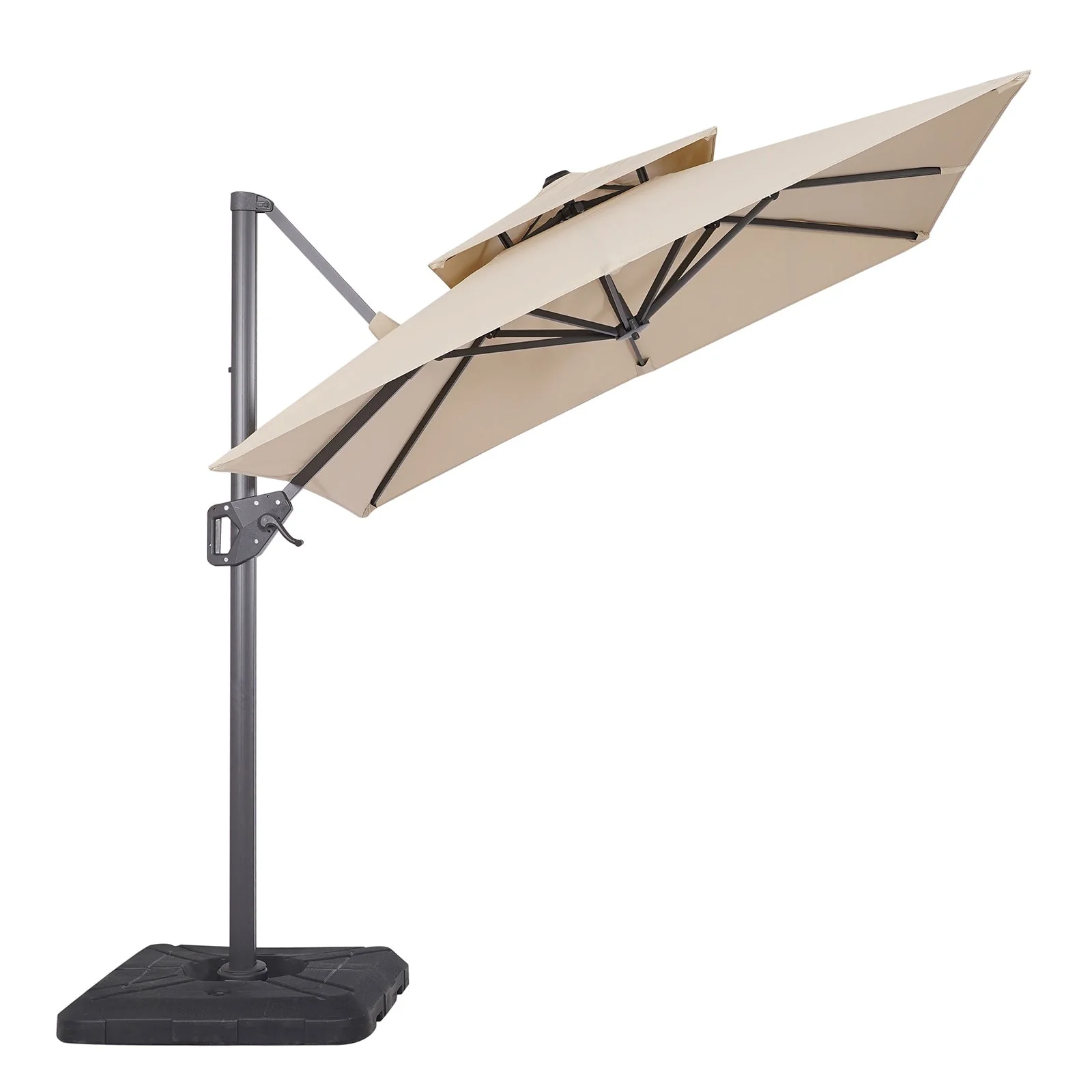 Fida Beige 8 Ft Square Umbrella w/ Double Top + 37" Large Base - Image 2