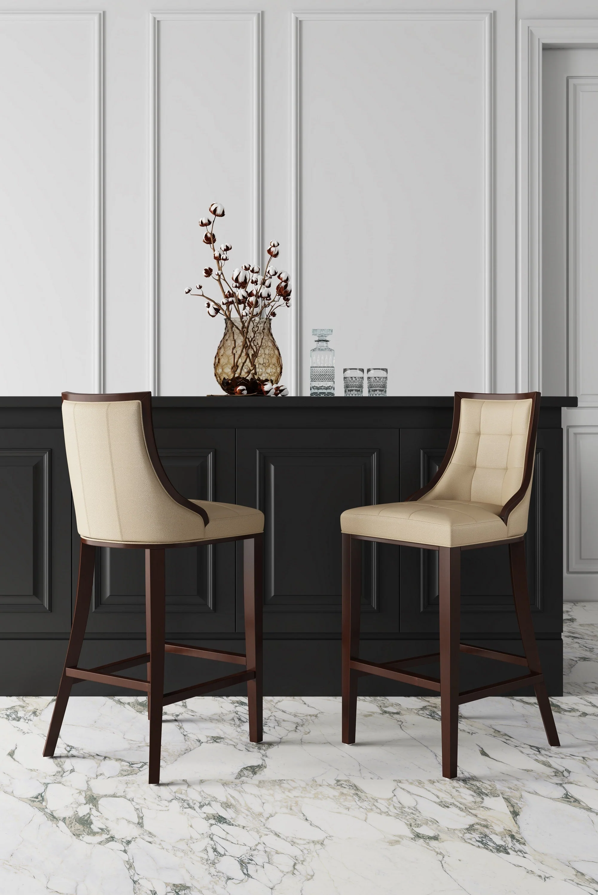 Fifth Ave Counter Stool in Cream and Dark Walnut (set of 2) - Image 2