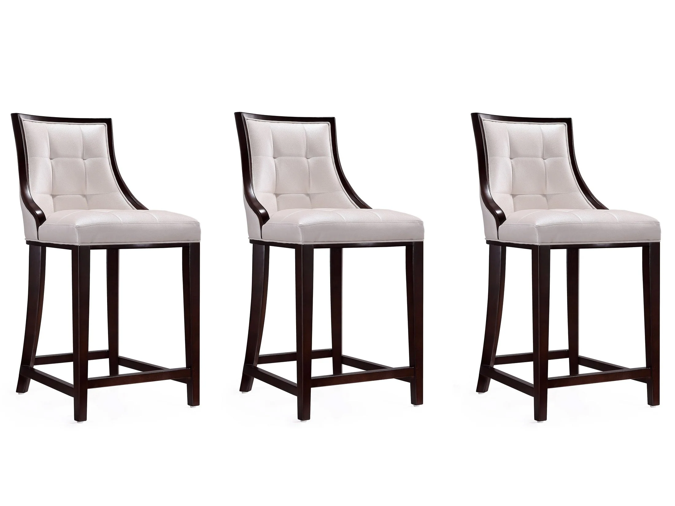 Fifth Ave Counter Stool in Pearl White and Walnut (set of 3)