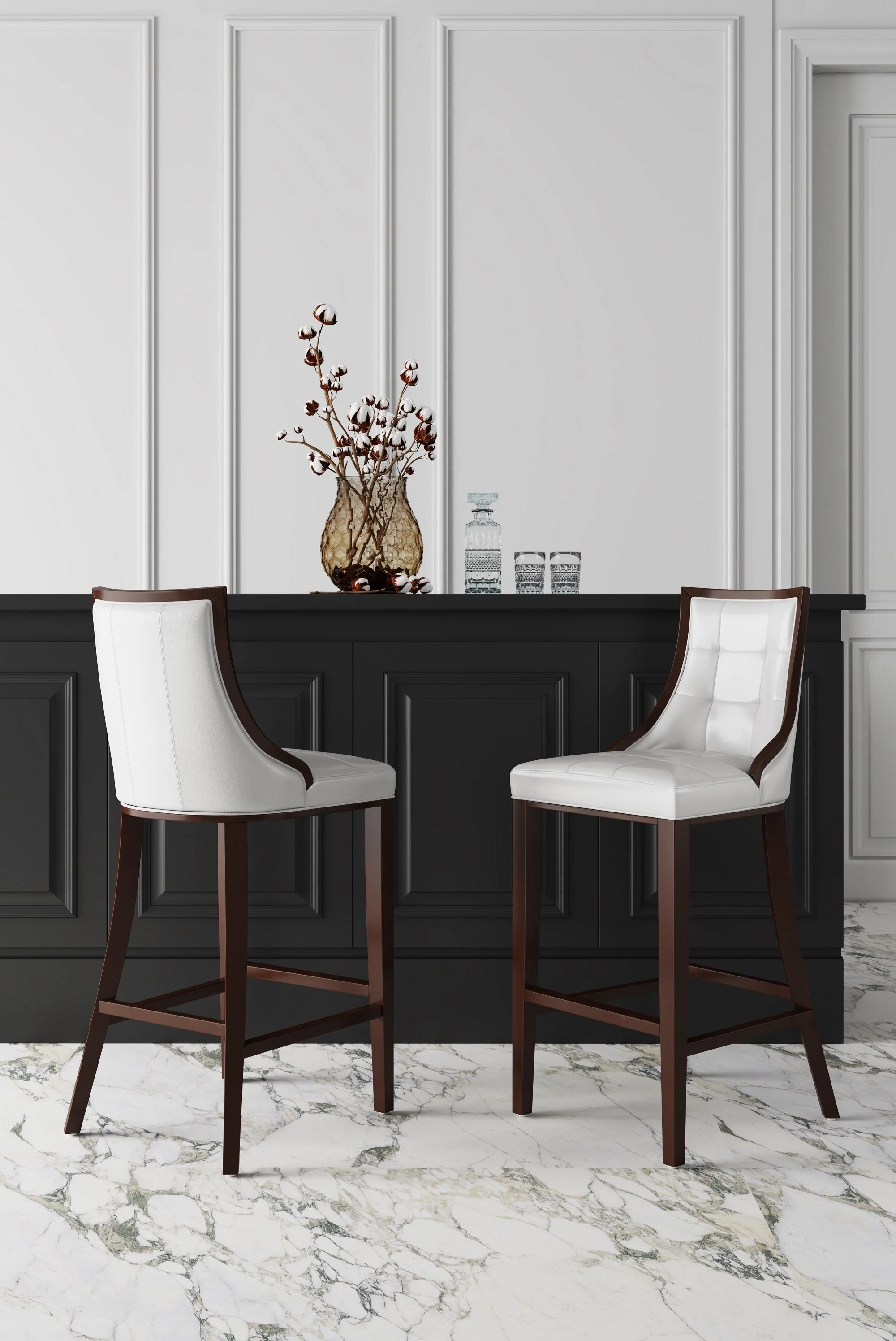 Fifth Ave Counter Stool in Pearl White and Walnut (set of 3) - Image 2