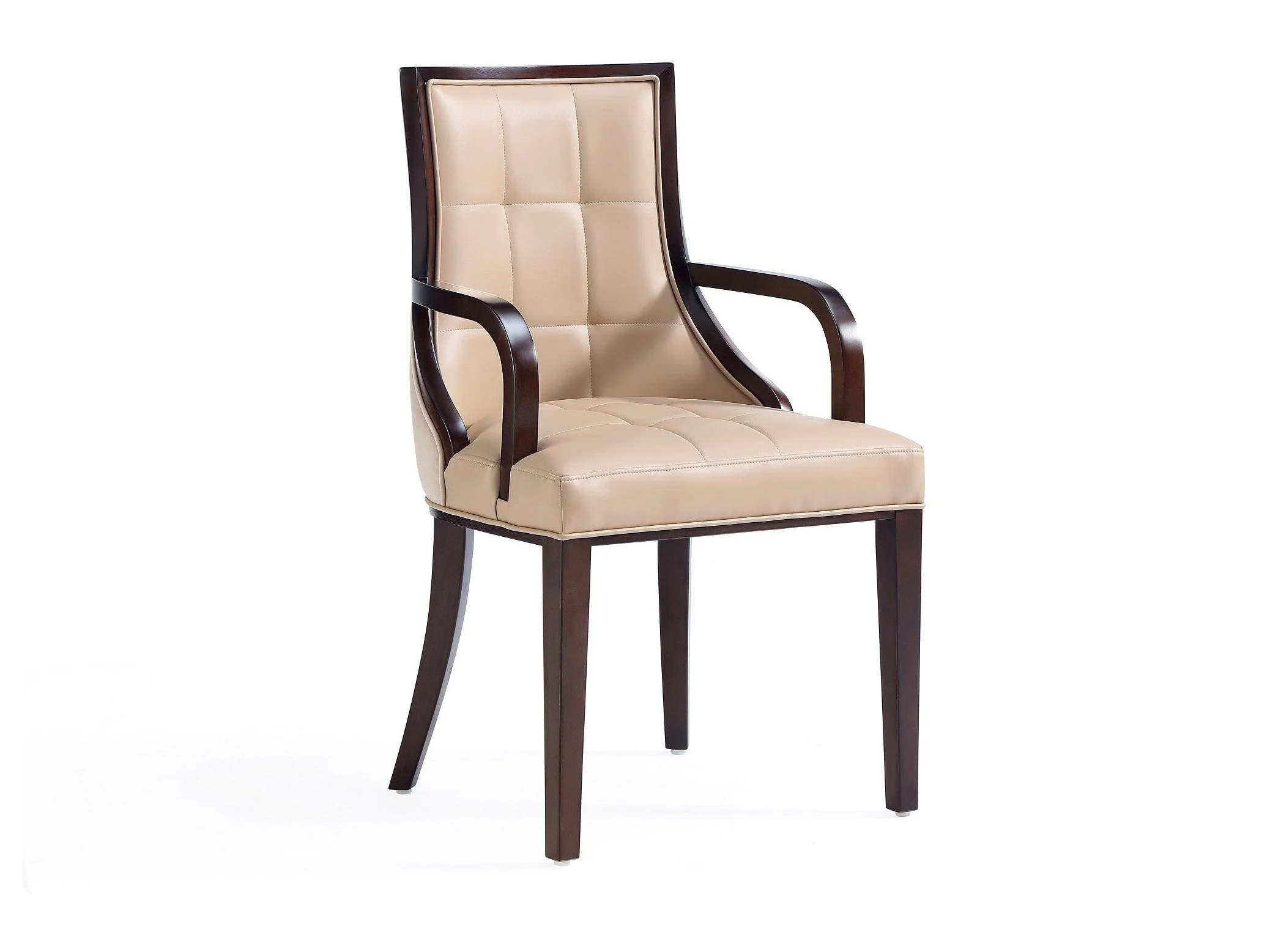 Fifth Avenue Faux Leather and Velvet Dining Armchair in Tan and Walnut
