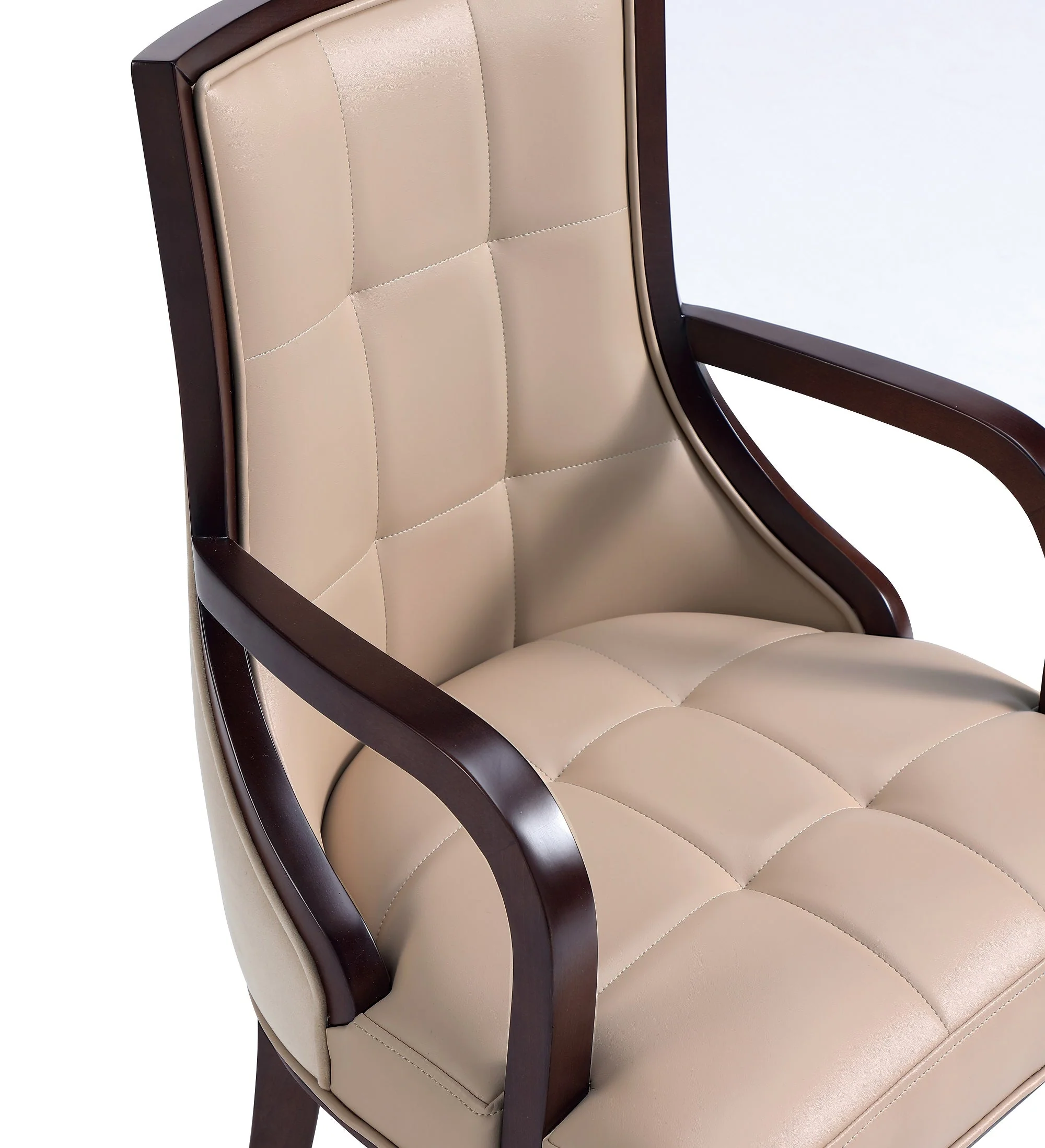 Fifth Avenue Faux Leather and Velvet Dining Armchair in Tan and Walnut - Image 10