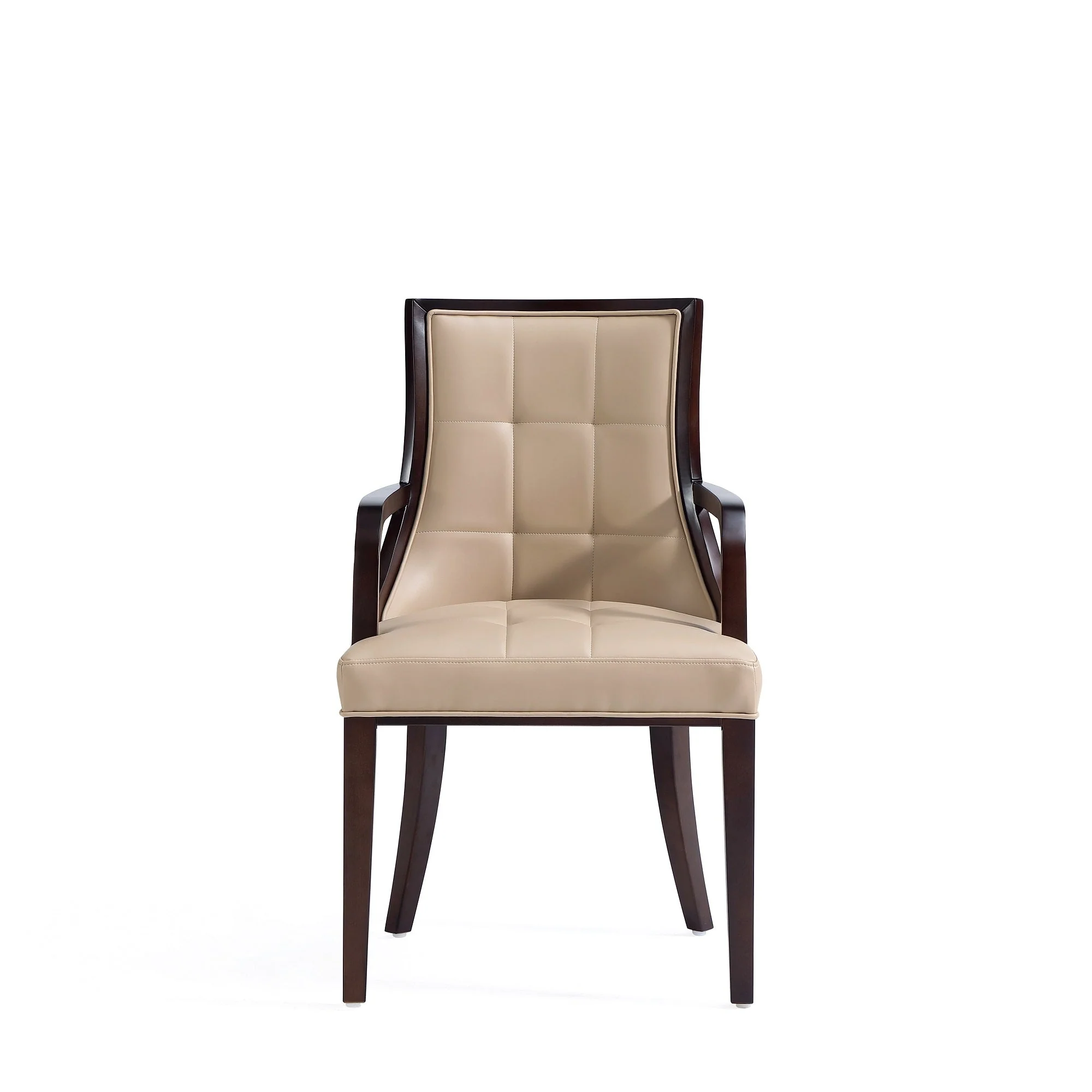 Fifth Avenue Faux Leather and Velvet Dining Armchair in Tan and Walnut - Image 4