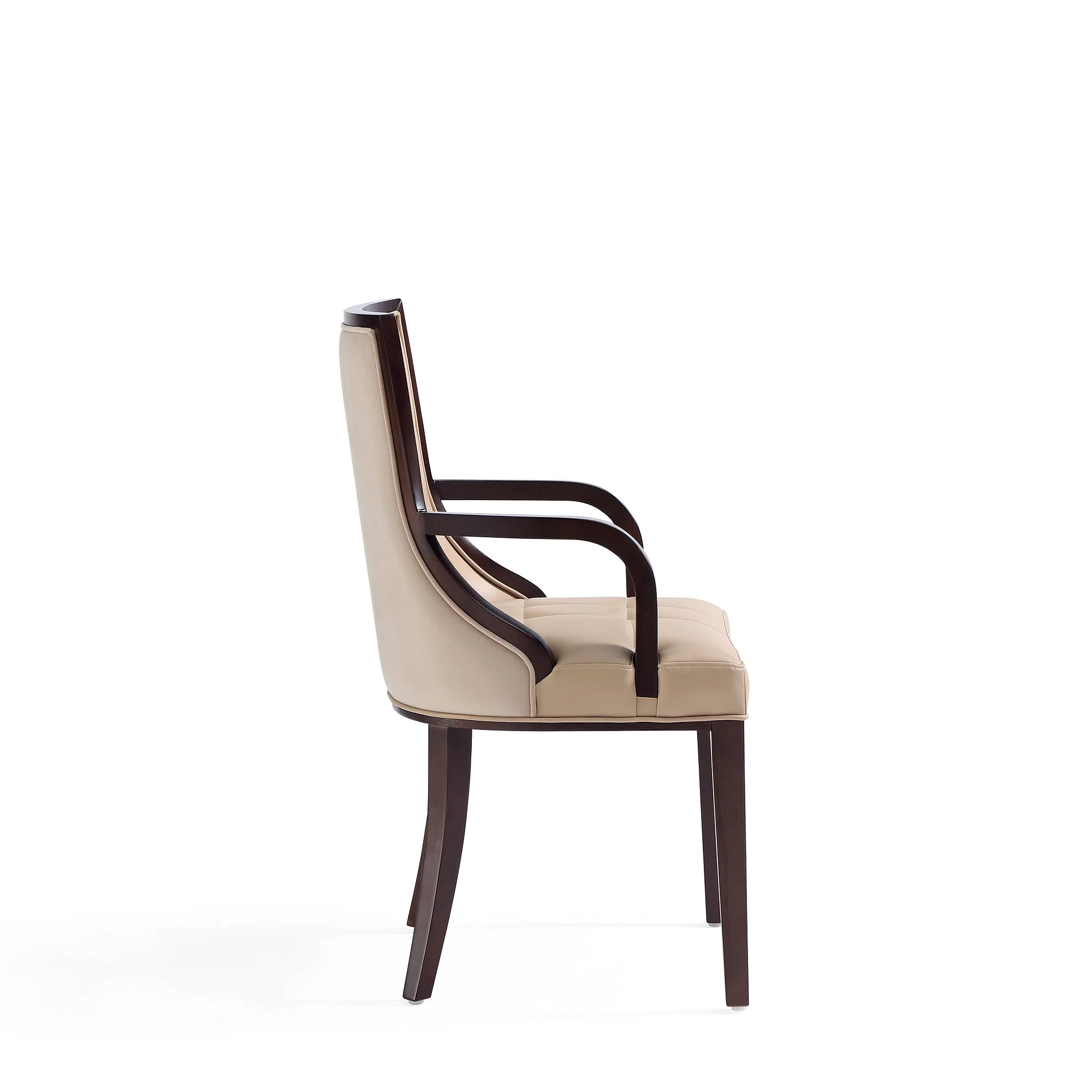 Fifth Avenue Faux Leather and Velvet Dining Armchair in Tan and Walnut - Image 5