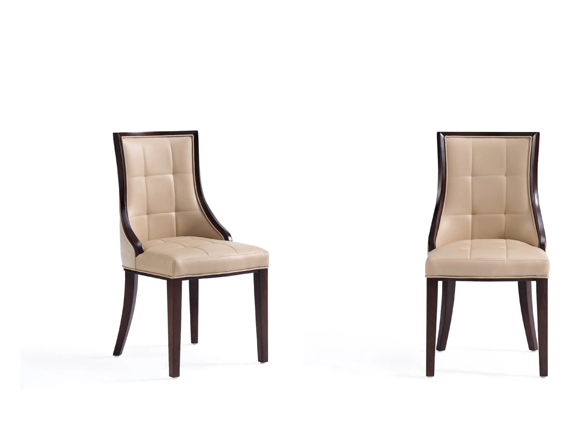 Fifth Avenue Faux Leather and Velvet Dining Chair (Set of Two) in Tan and Walnut