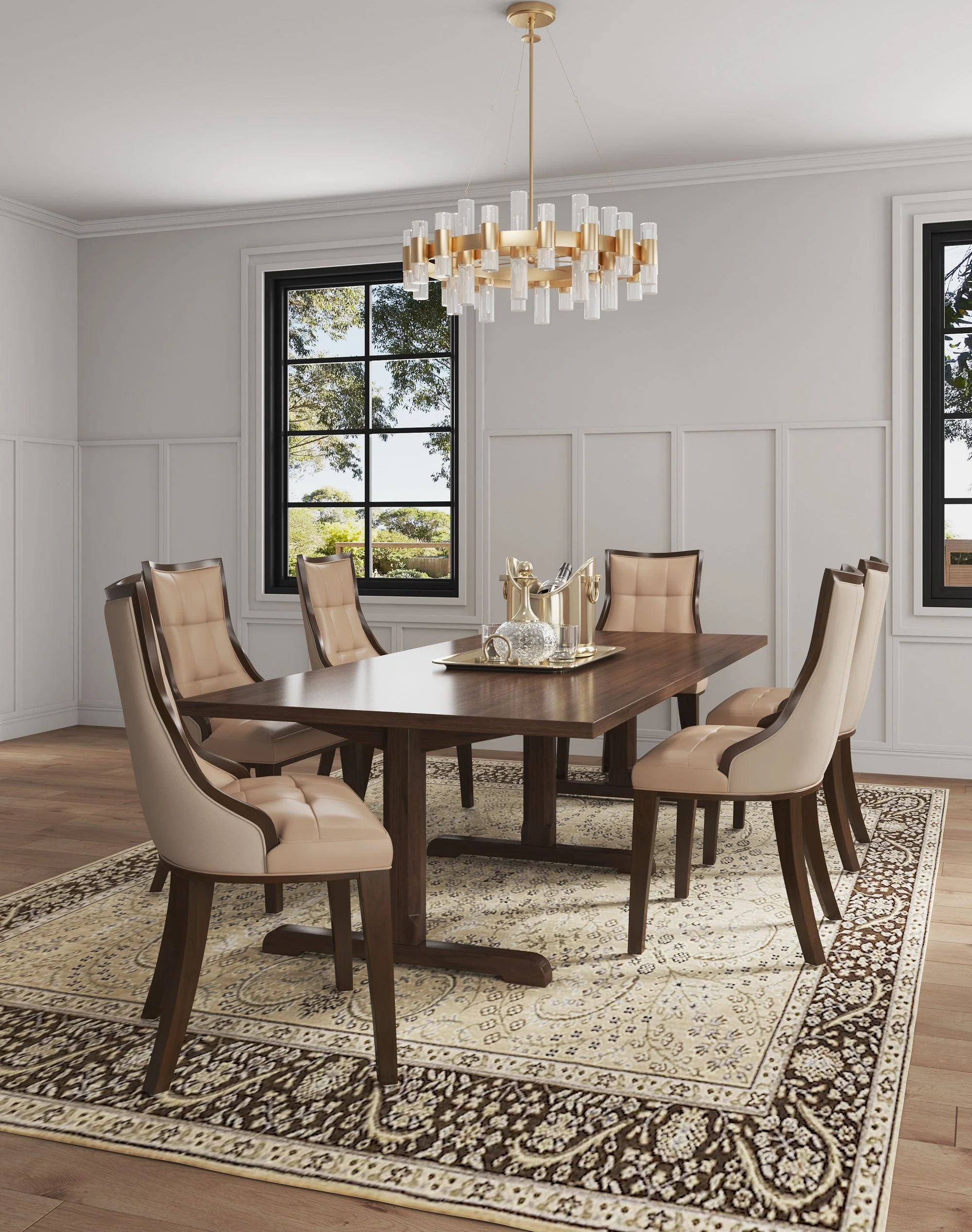 Fifth Avenue Faux Leather and Velvet Dining Chair (Set of Two) in Tan and Walnut - Image 2
