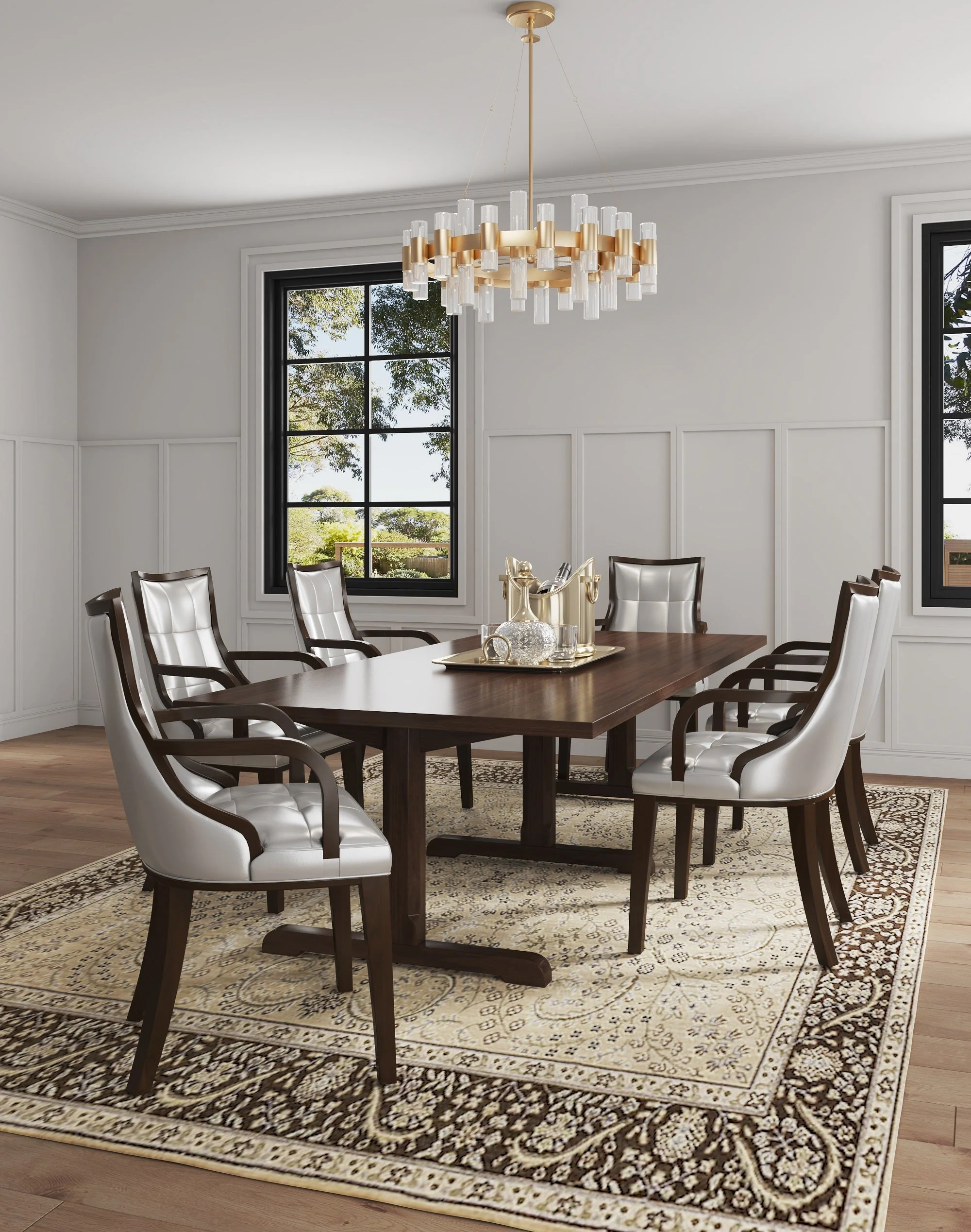 Fifth Avenue Faux Leather Dining Armchair in Silver and Walnut - Image 2