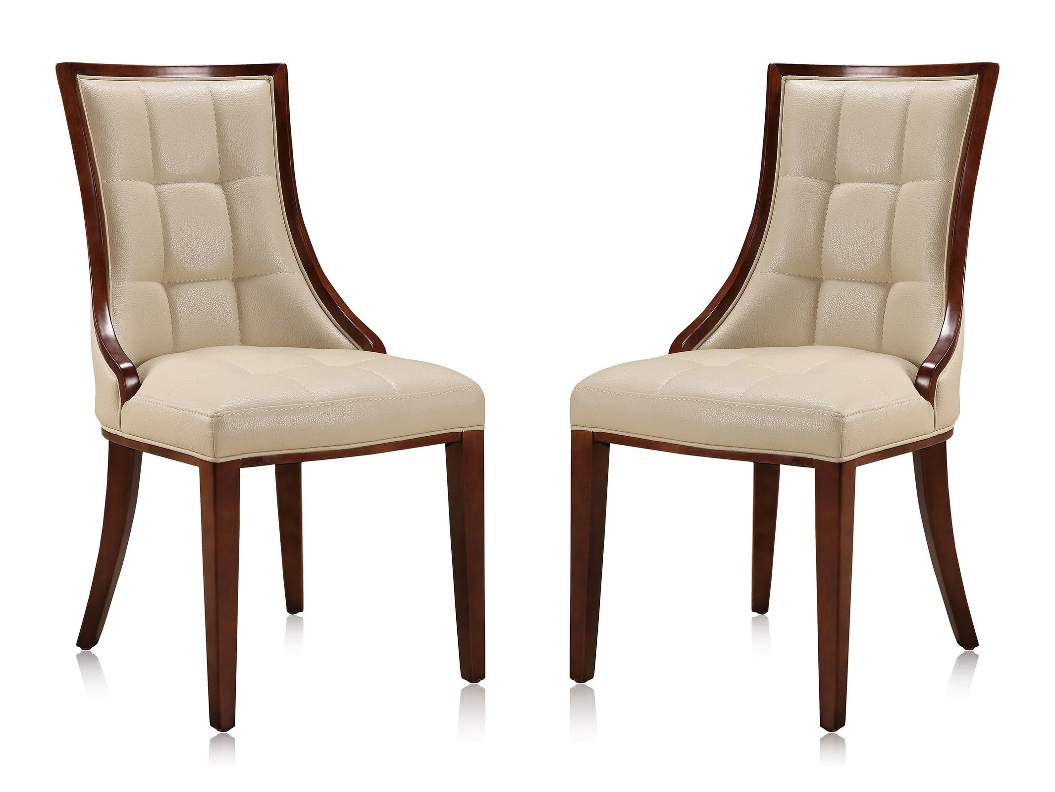 Fifth Avenue Faux Leather Dining Chair (Set of Two) in Cream and Walnut