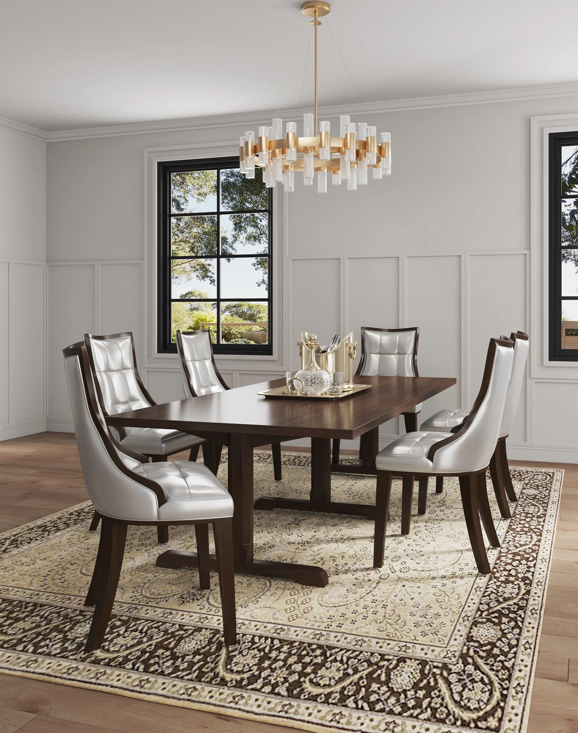 Fifth Avenue Faux Leather Dining Chair (Set of Two) in Silver and Walnut - Image 2