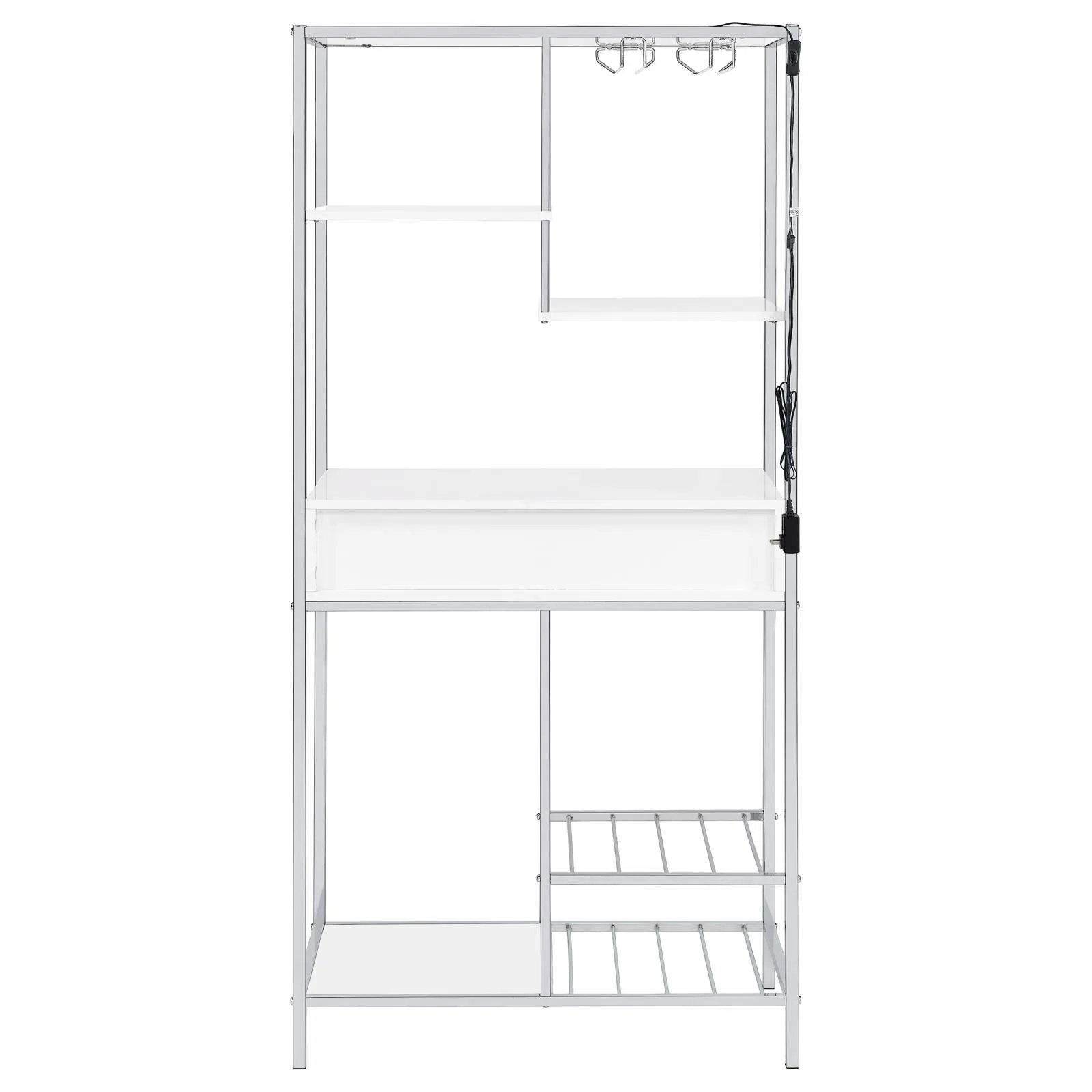 Figueroa White High Gloss and Chrome 5-shelf Wine Cabinet with Storage Drawer - Image 10