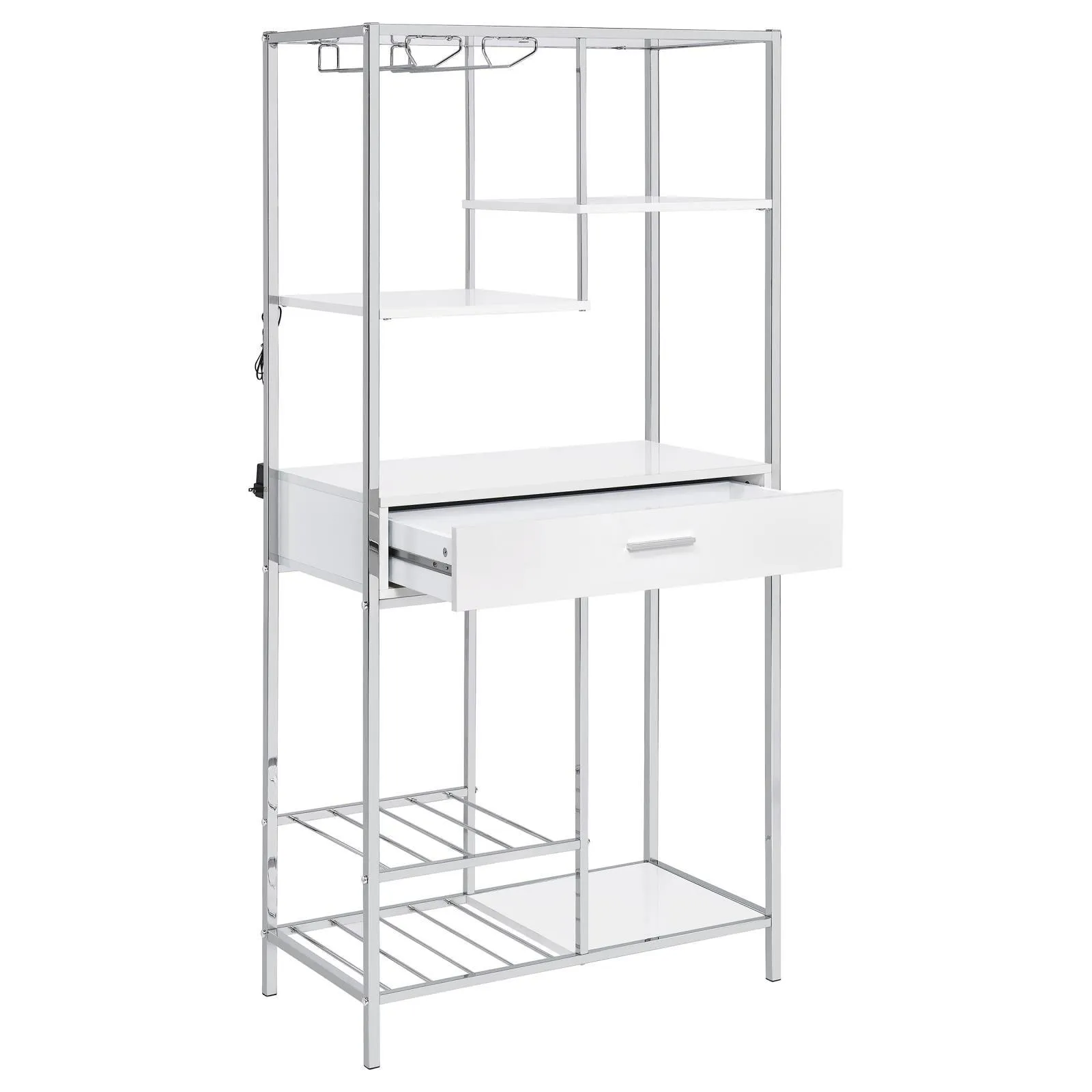 Figueroa White High Gloss and Chrome 5-shelf Wine Cabinet with Storage Drawer - Image 5