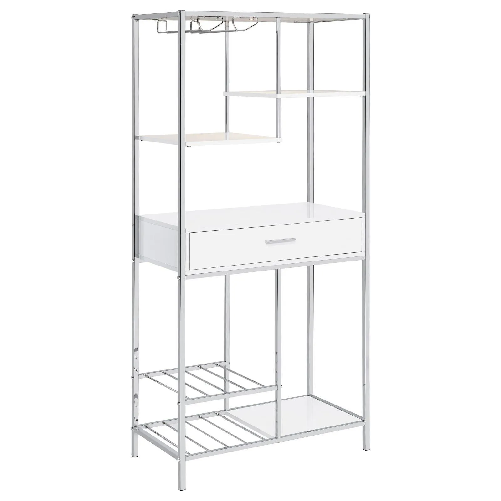 Figueroa White High Gloss and Chrome 5-shelf Wine Cabinet with Storage Drawer - Image 6