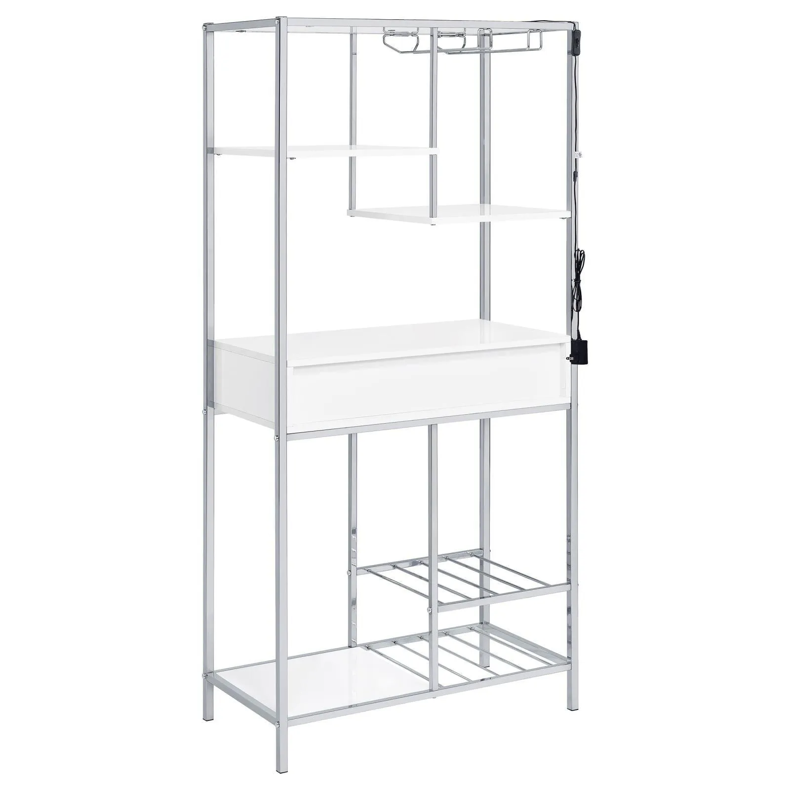 Figueroa White High Gloss and Chrome 5-shelf Wine Cabinet with Storage Drawer - Image 9