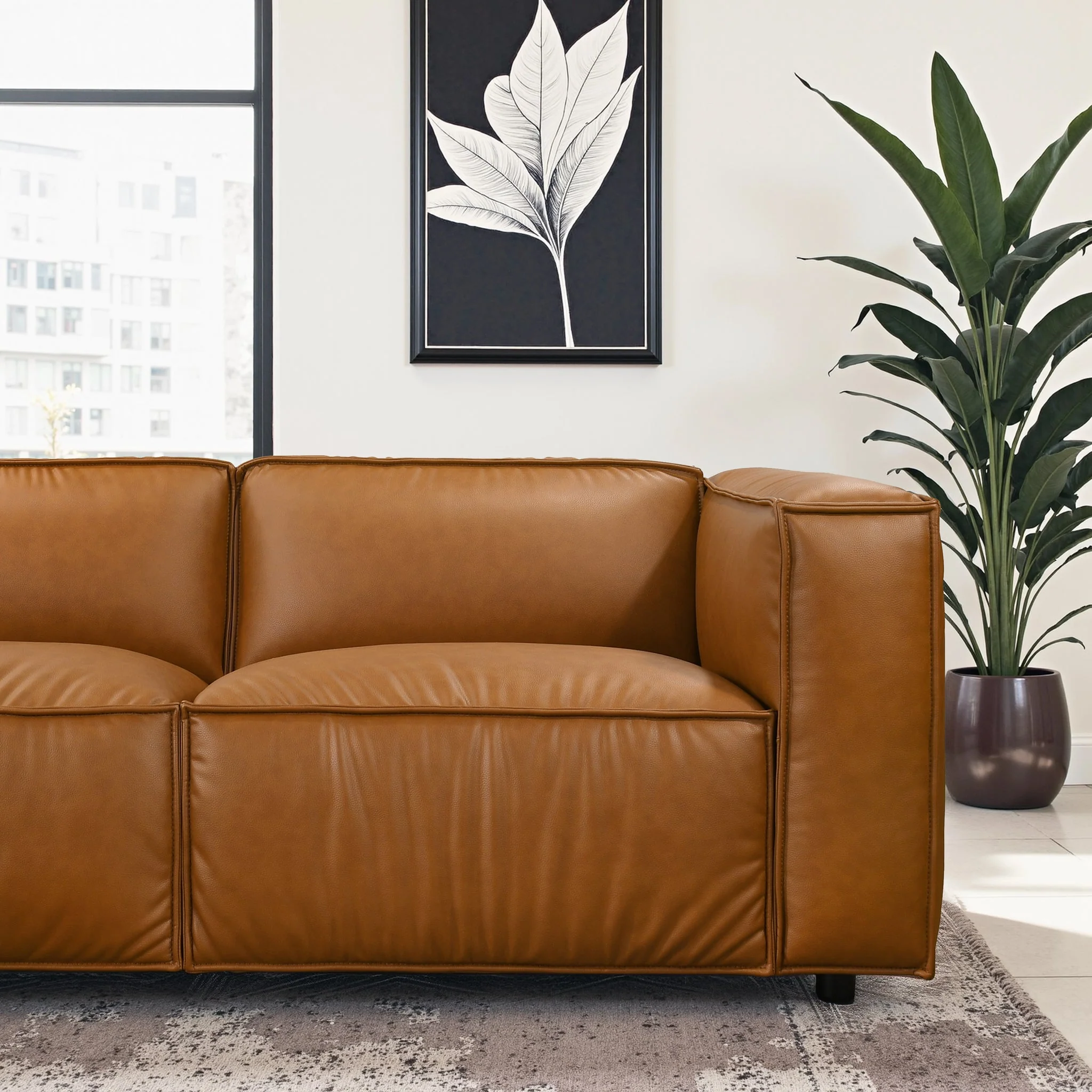 Findlay Mid Century Modern Vegan Leather Corner Sectional Sofa - Image 3
