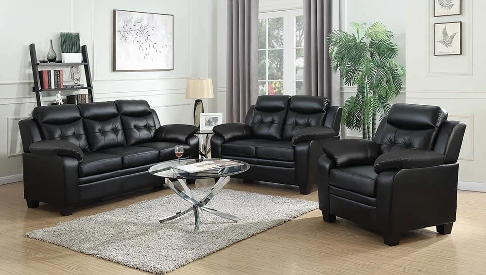 Finley Black Upholstered Padded Arm Tufted Living Room Set