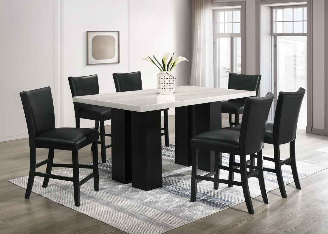Finley PU Genuine Marble Counter Height Table & 6 Chairs