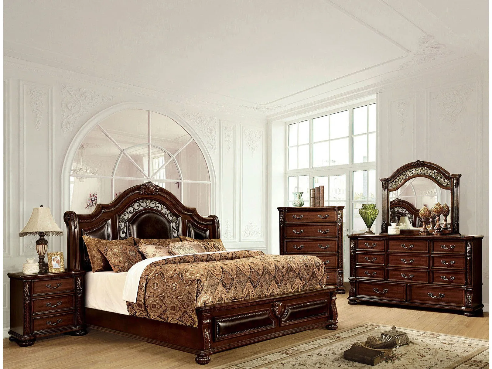 Flandreau Brown Cherry/Espresso 4-Piece Queen Bedroom Set