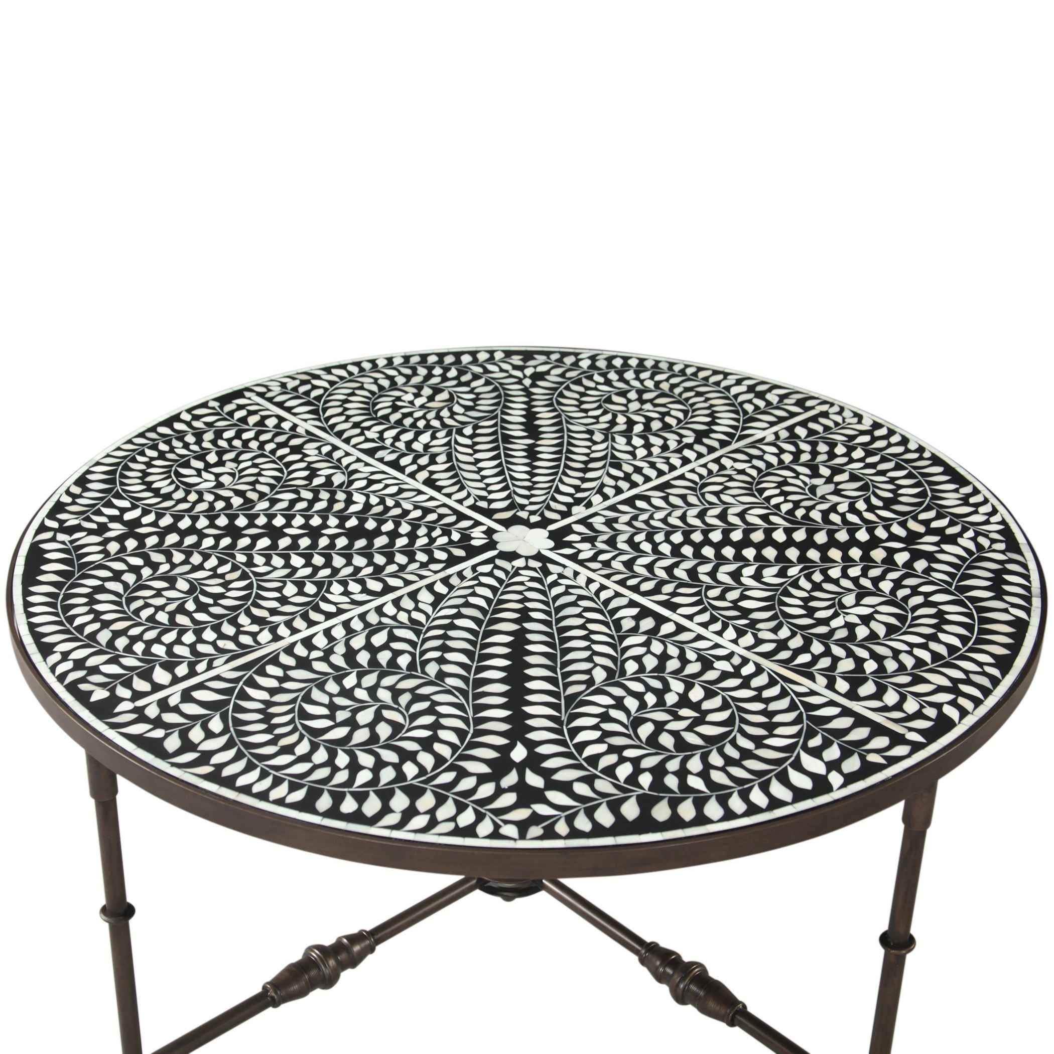 Fleur 40" Coffee Table with Floral Horn Inlay and Iron - Image 3