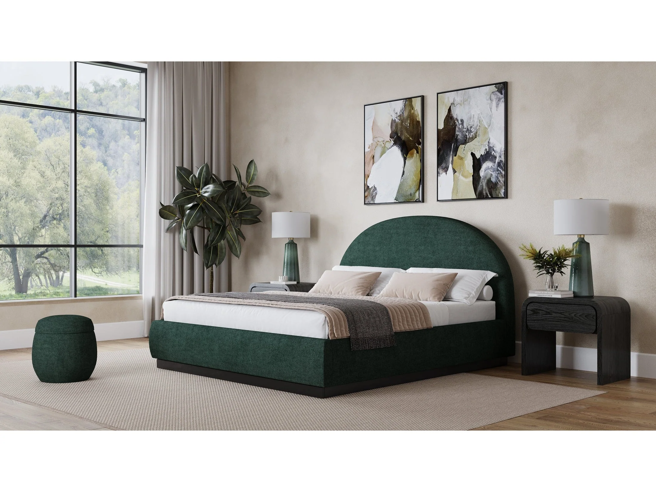Flex Queen Upholstered Bed in Emerald Chenille