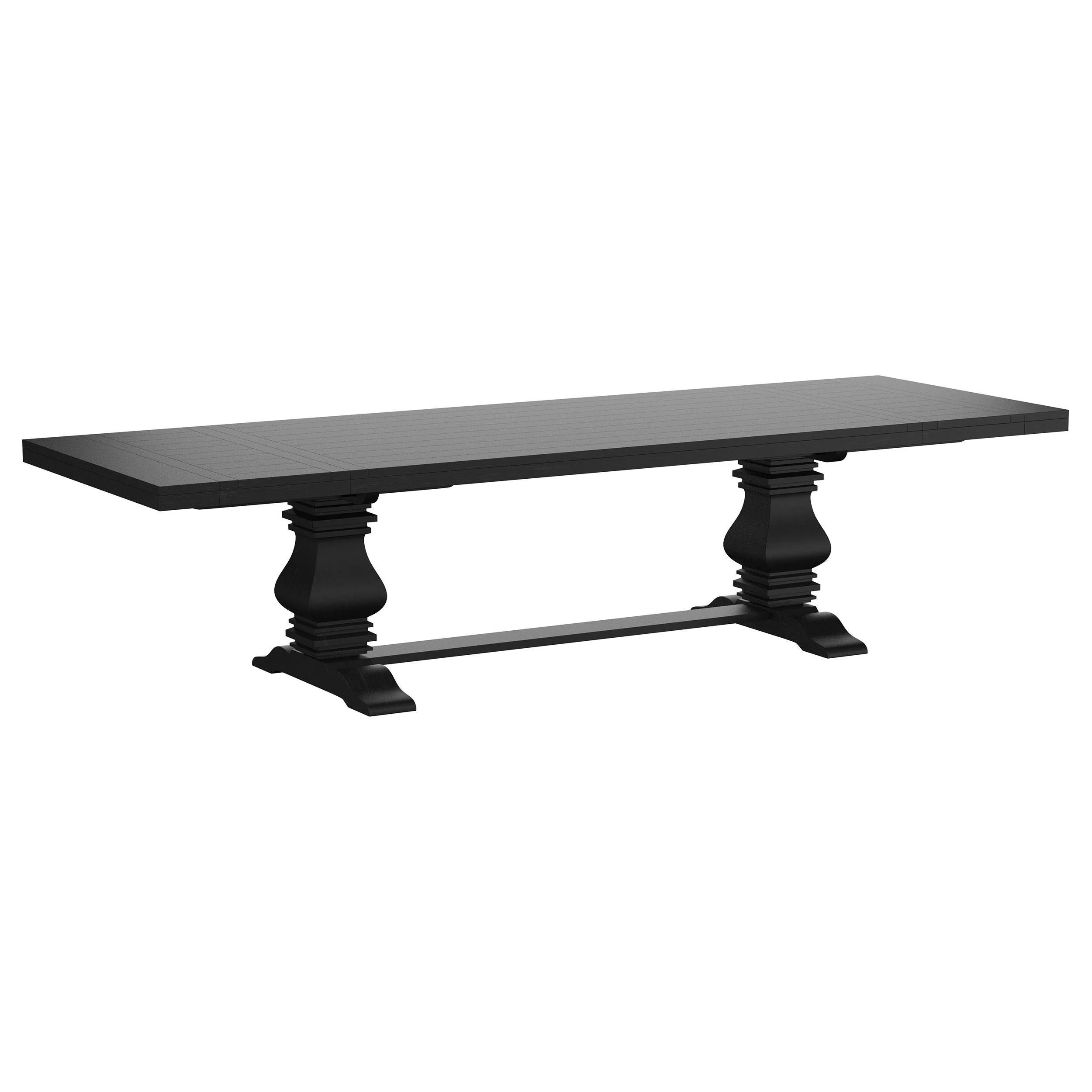 Florence Antique Black Rectangular Planked Wood Top Pedestal Dining Table