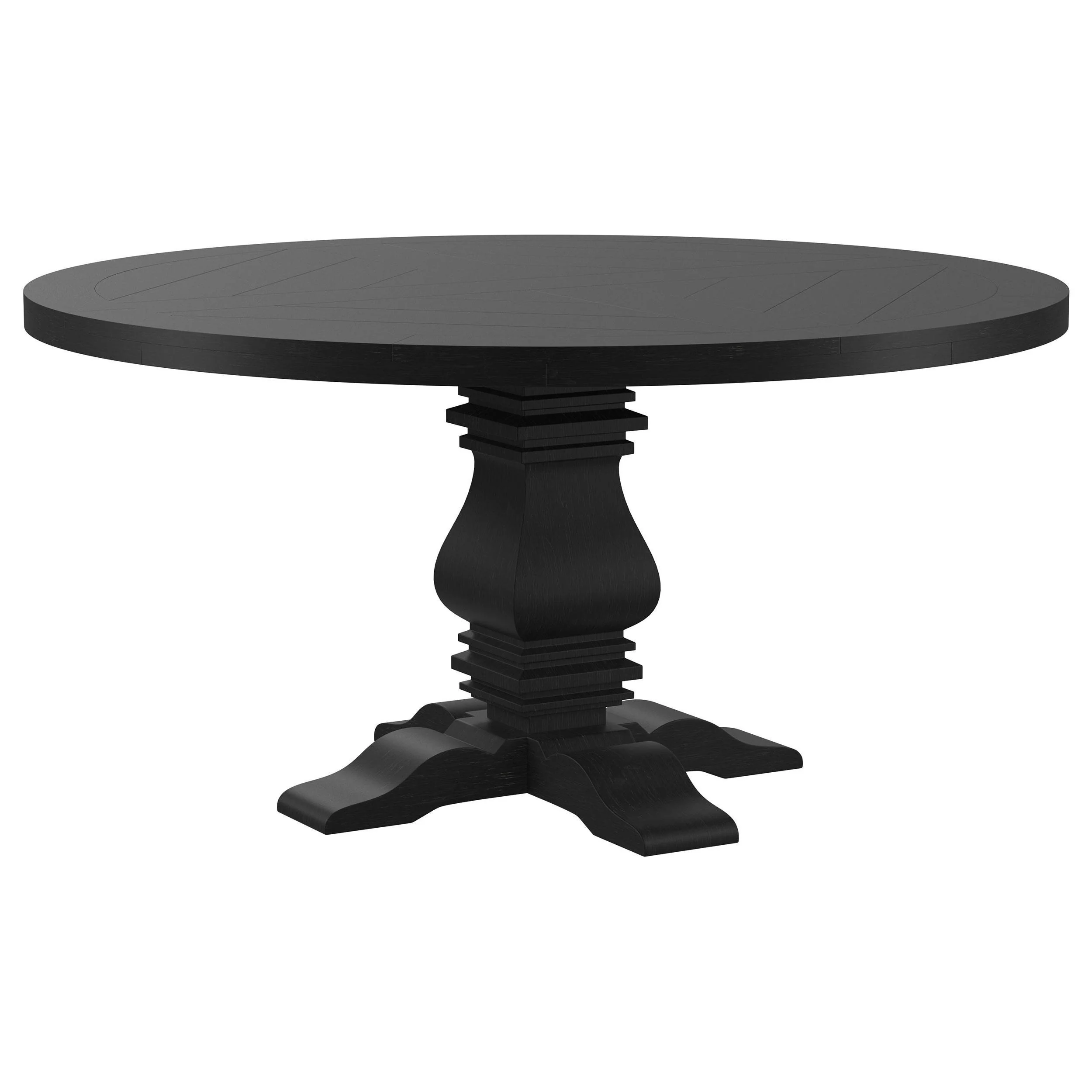 Florence Antique Black Round Pedestal Dining Table with Planked Wood Top - Image 4