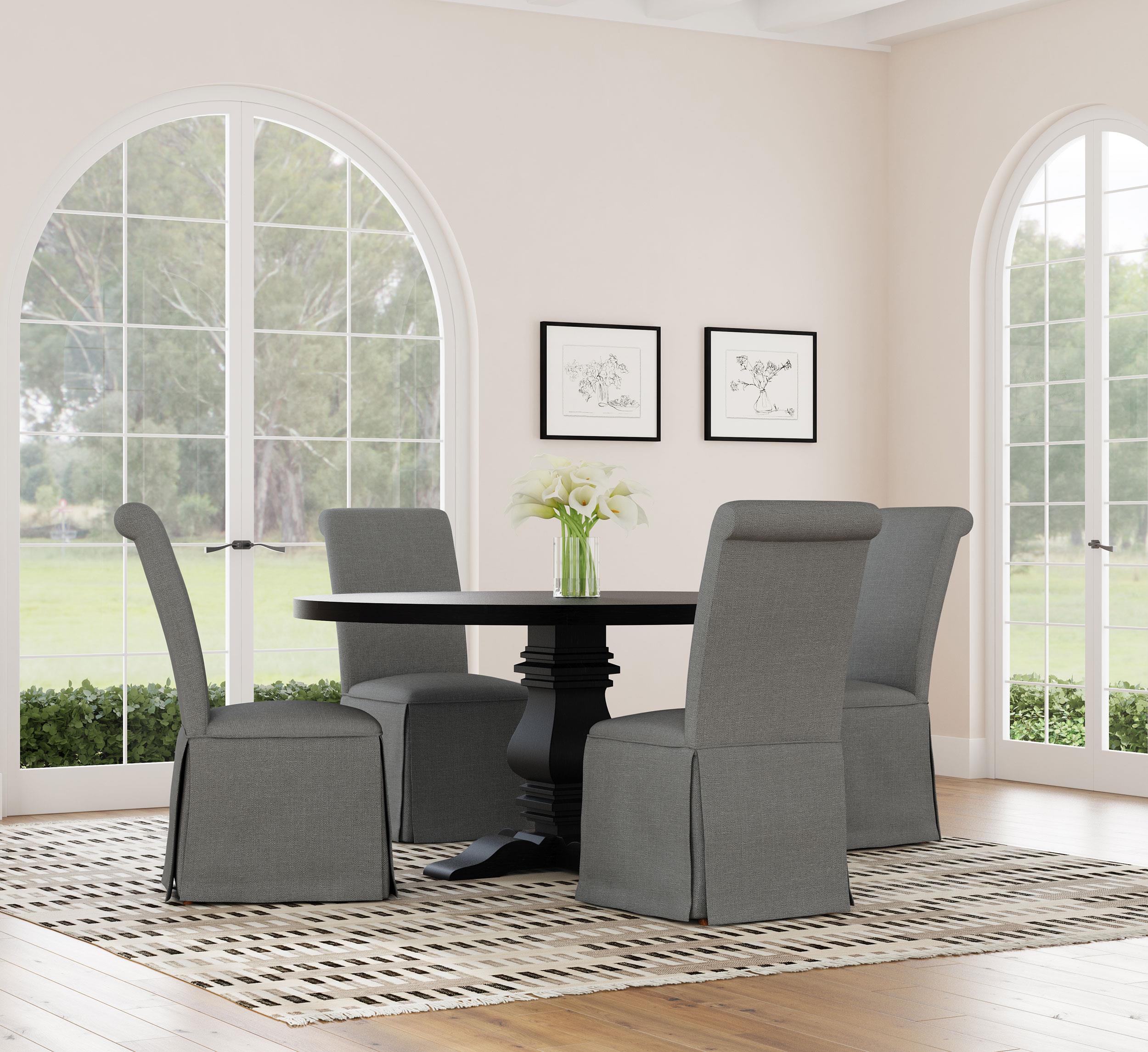 Florence Antique Black Round Pedestal Dining Table with Planked Wood Top - Image 6