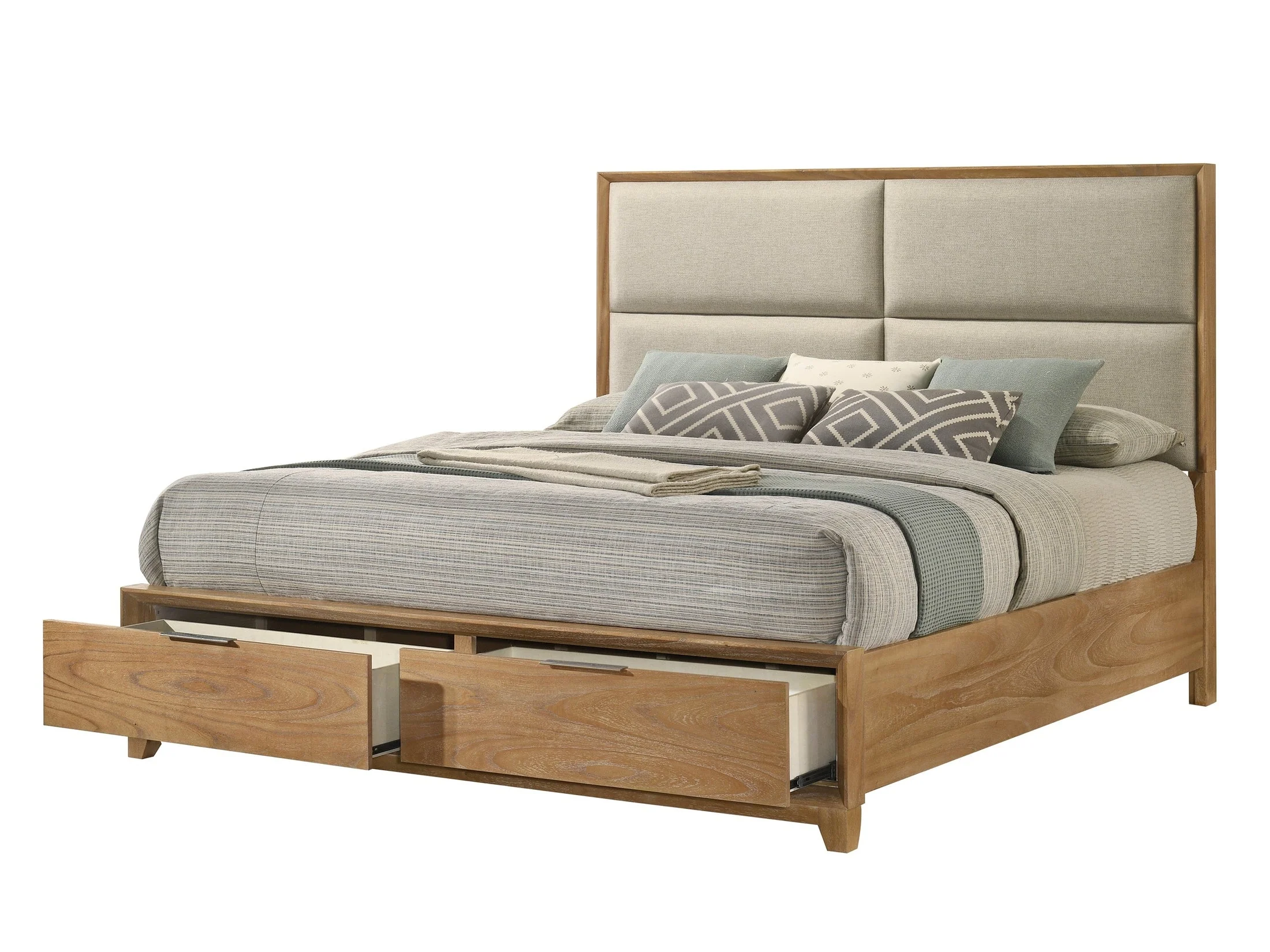 Florian Natural King Upholstered Storage Platform Bed - Image 2