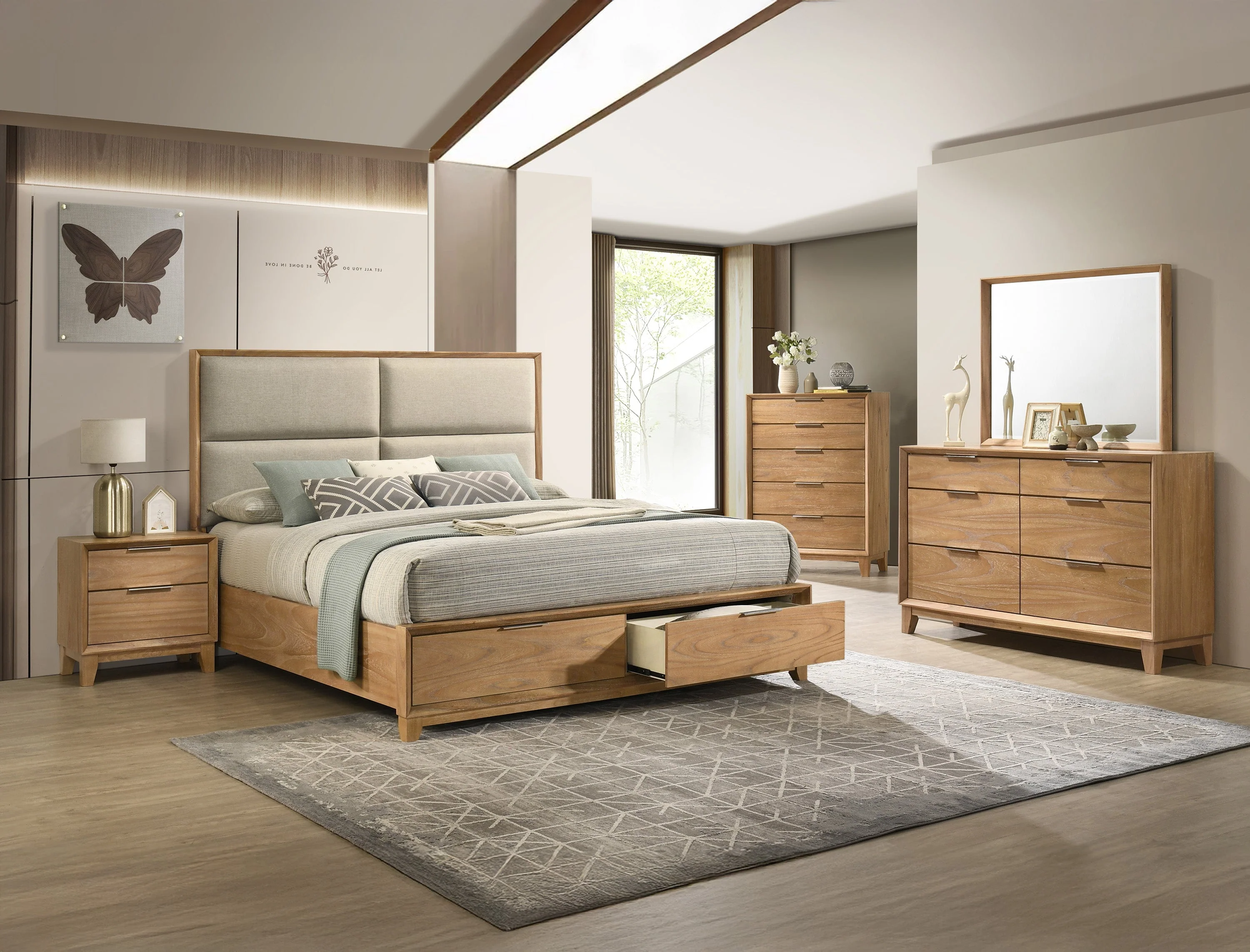 Florian Natural King Upholstered Storage Platform Bed - Image 6